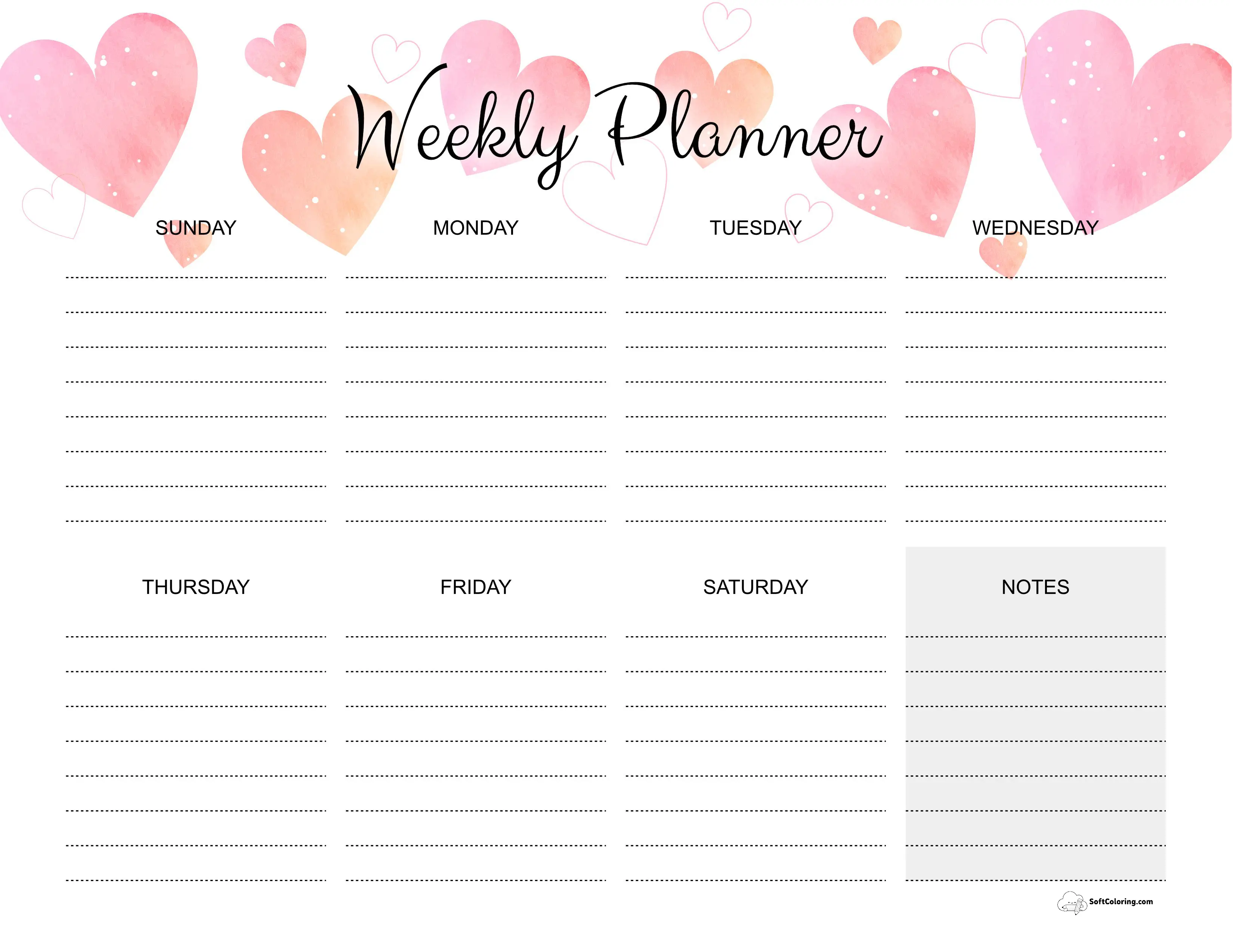 Valentine's Day Weekly Calendar
