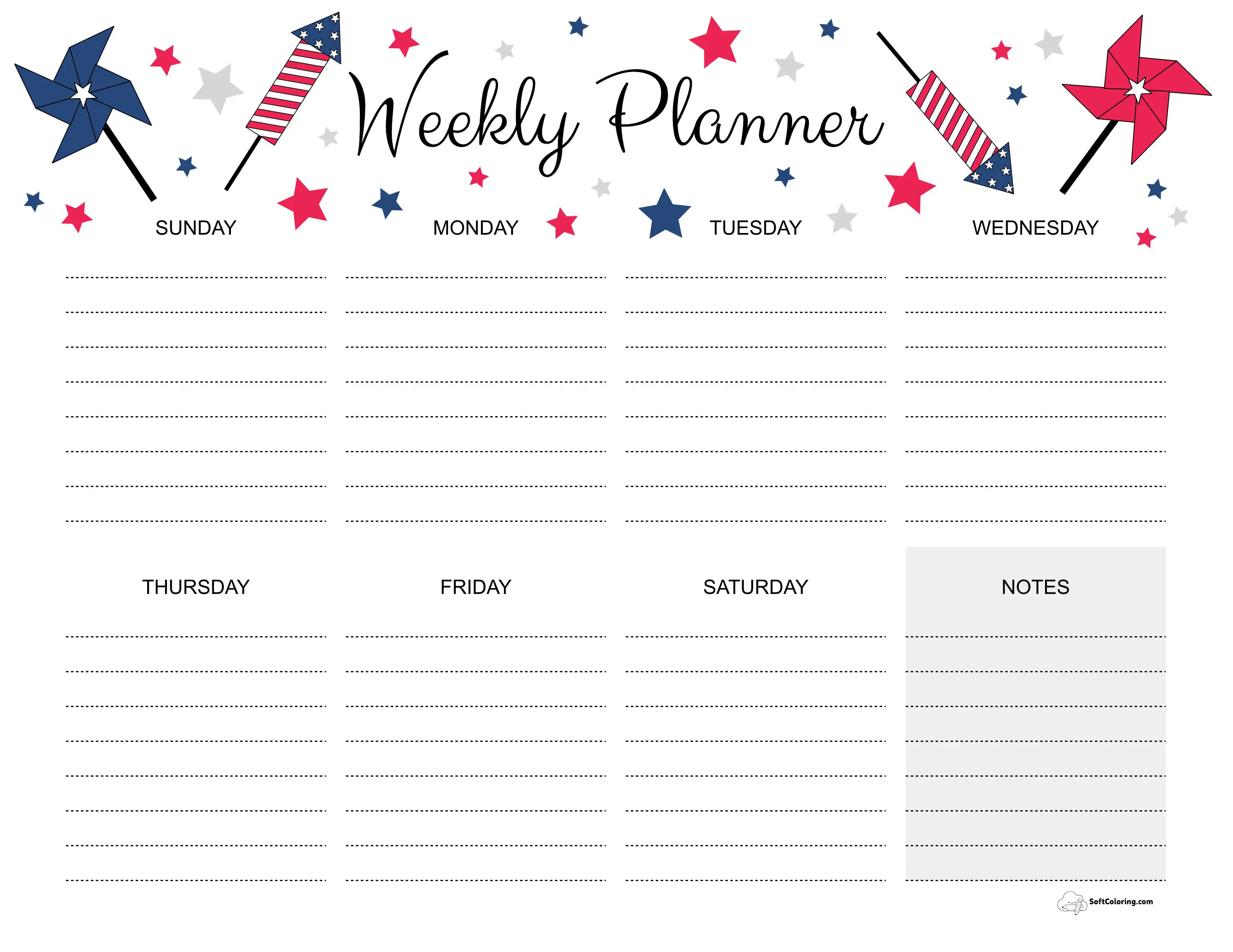 Stars & Stripes Weekly Calendar Template