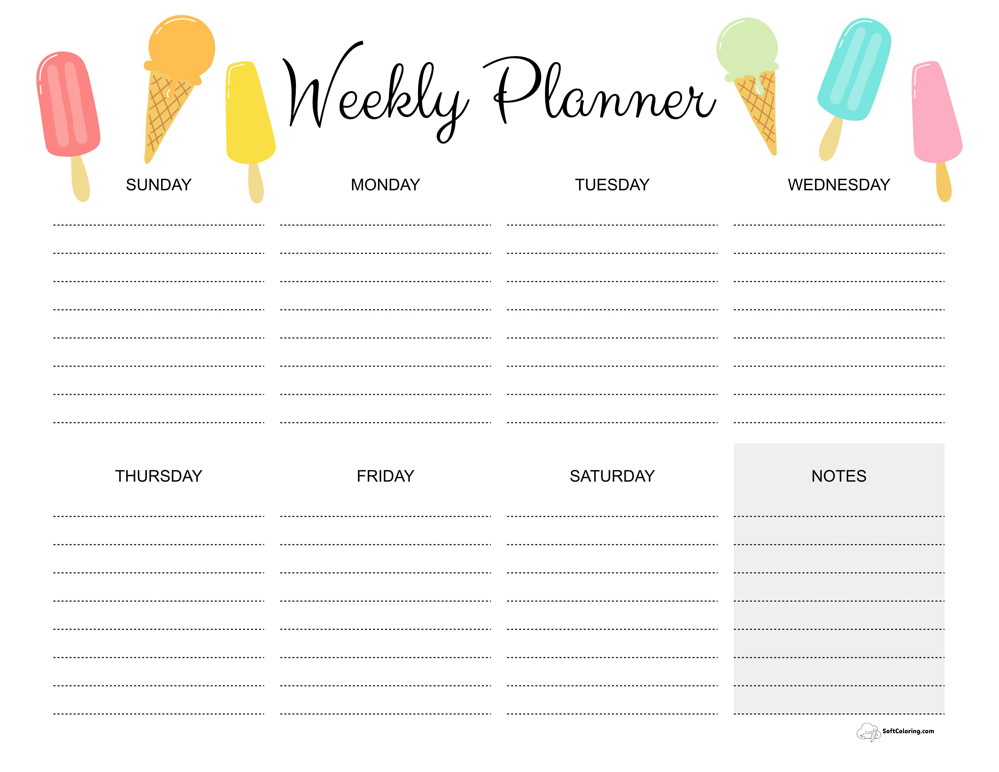 Summer Weekly Calendar Printable