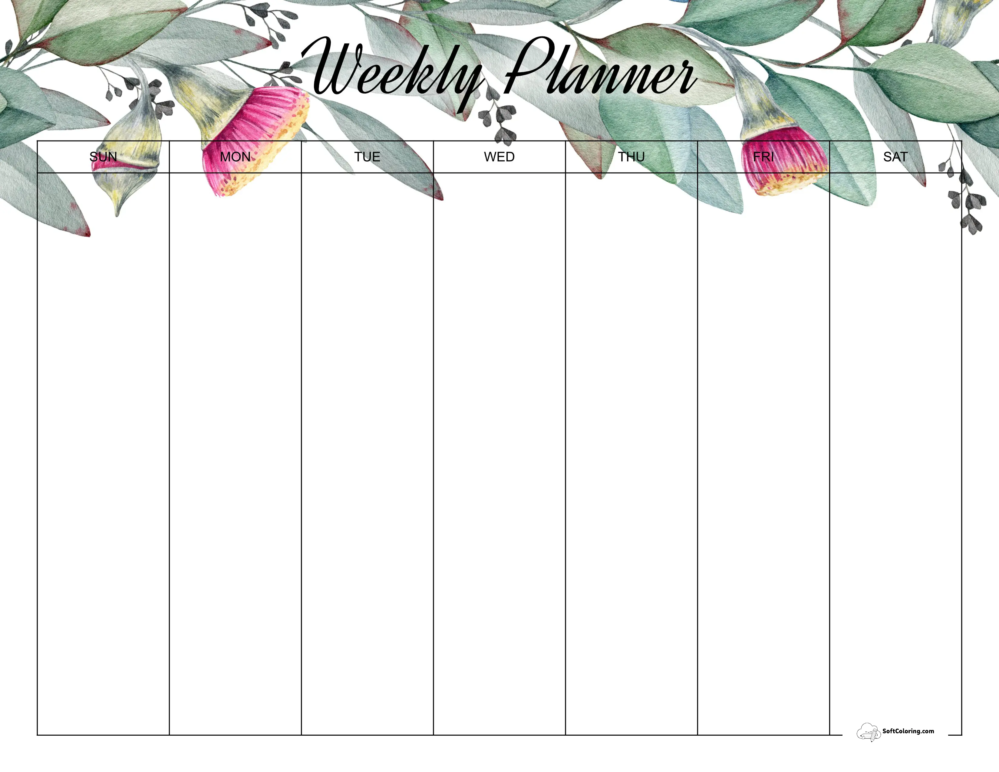 Eucalyptus Weekly Calendar Template