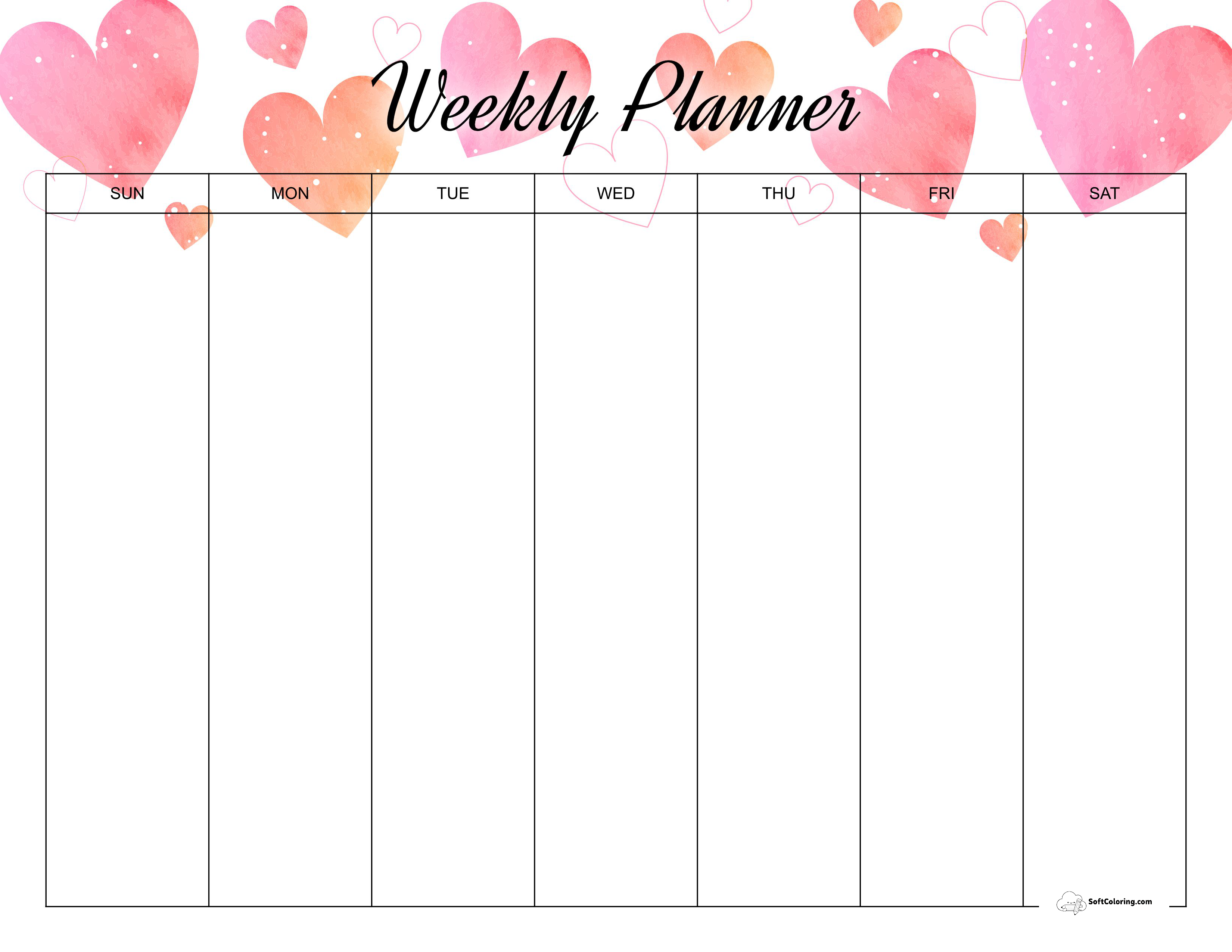 Cute Hearts Week Planner Template