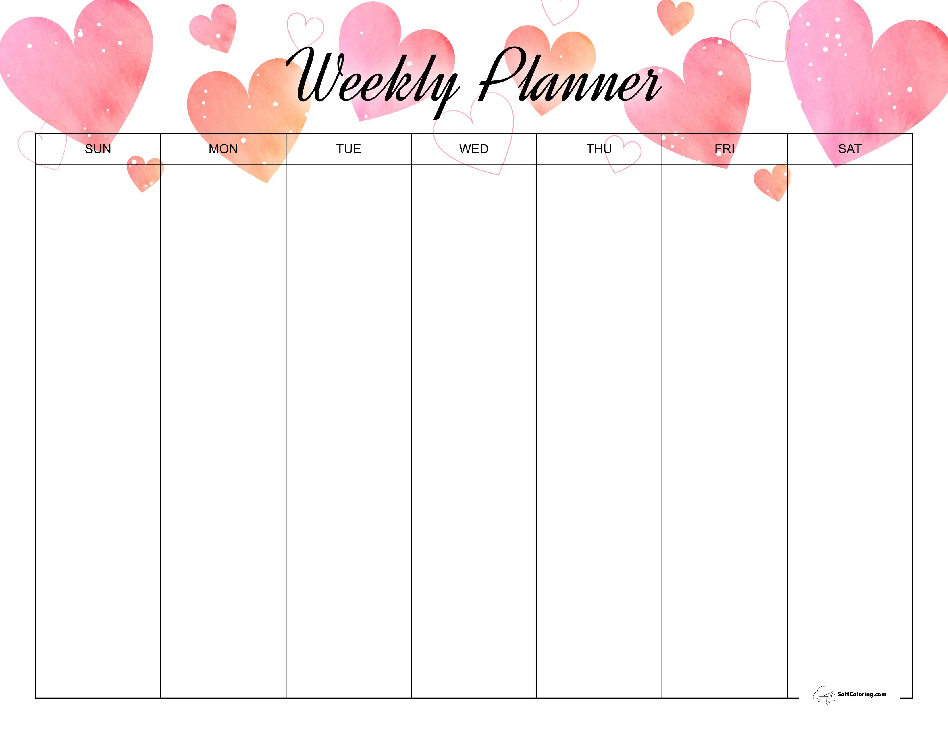 Cute Hearts Week Planner Template