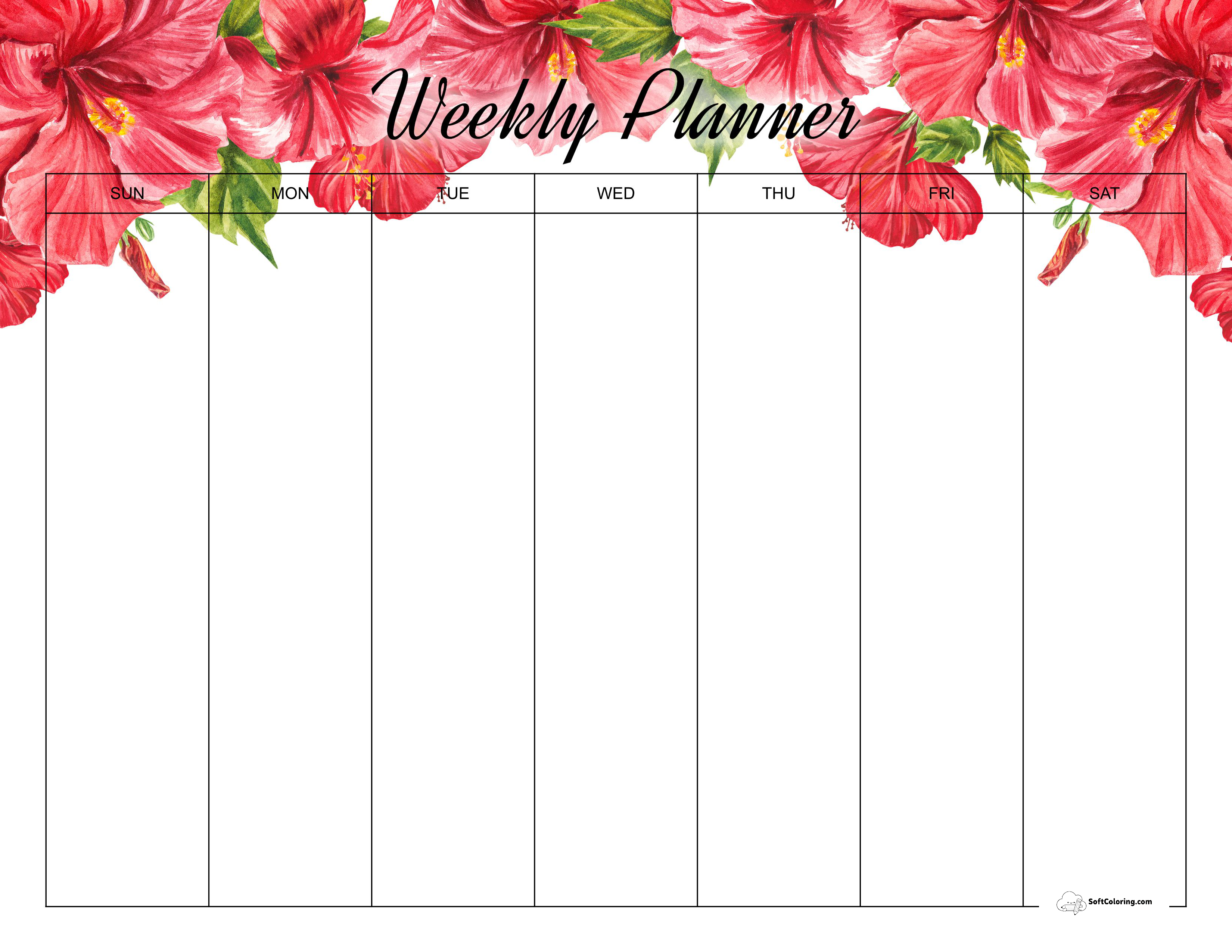 Hibiscus One Week Calendar To Print