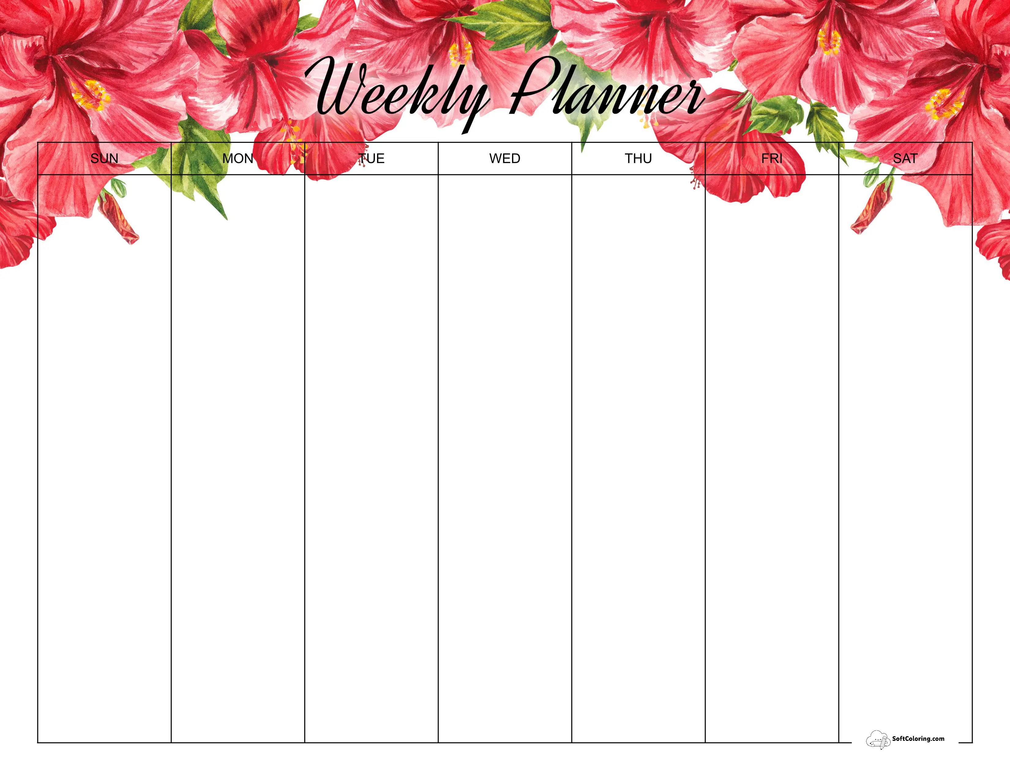 Hibiscus One Week Calendar To Print