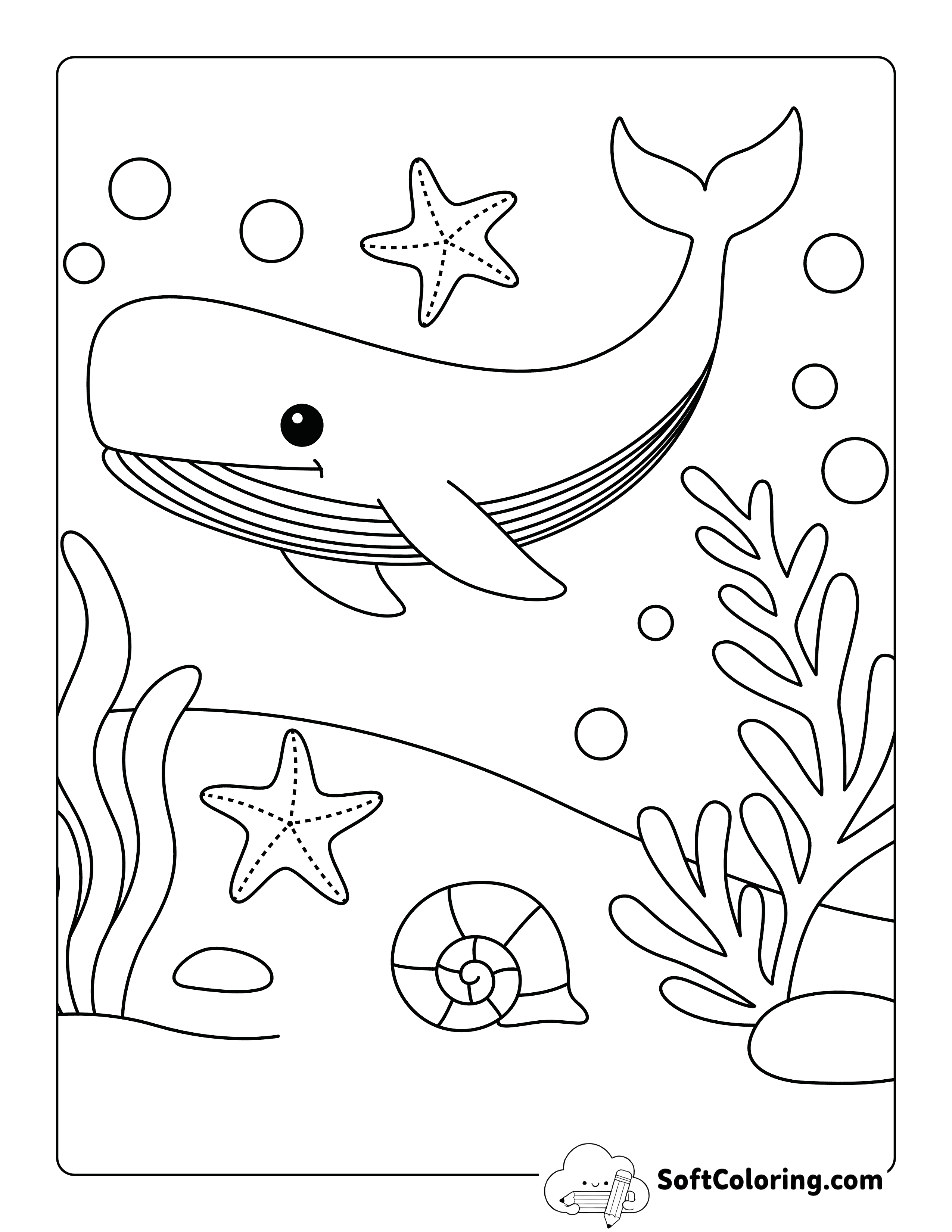 Cute Underwater Sperm Whale - Easy Whale to Color for Kids