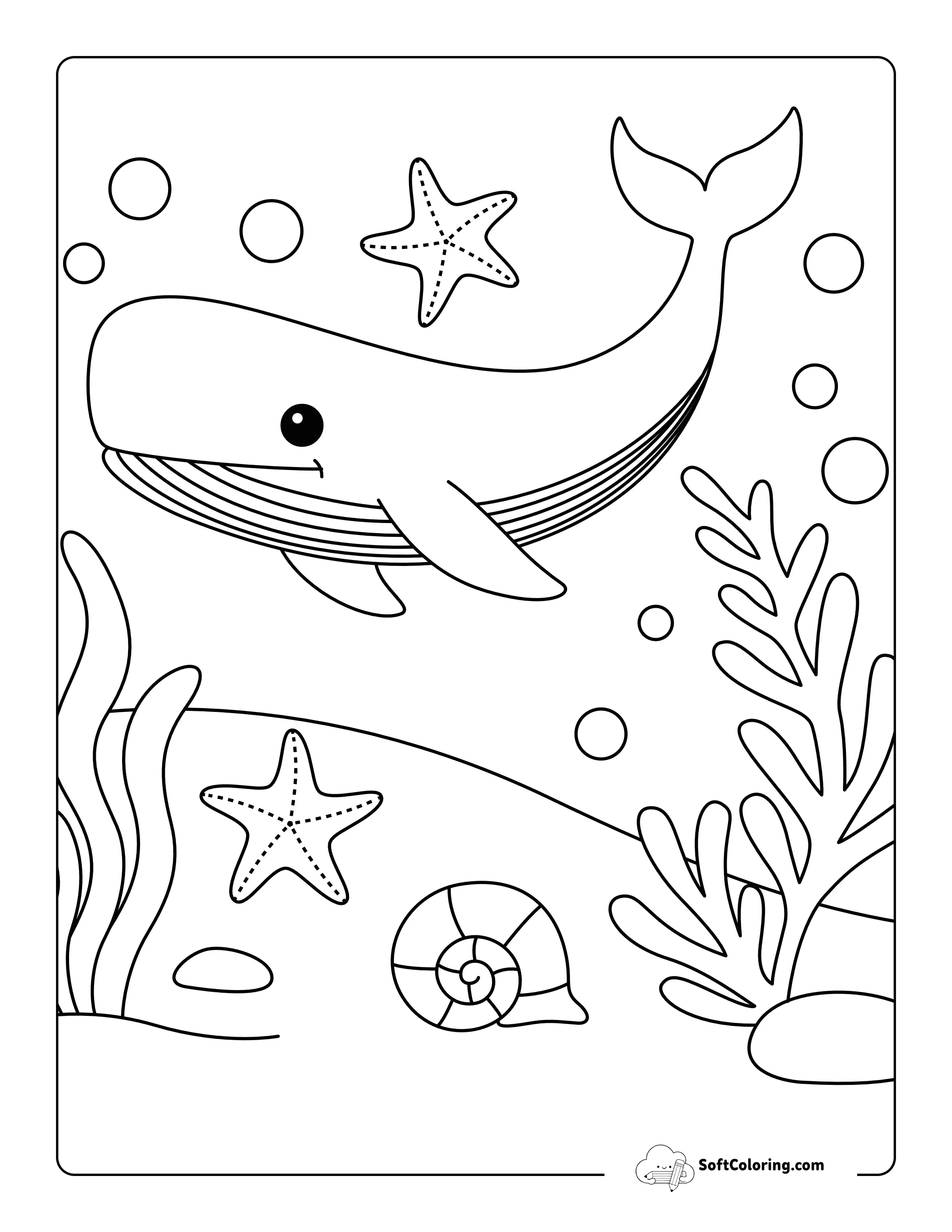 Cute Underwater Sperm Whale - Easy Whale To Color For Kids