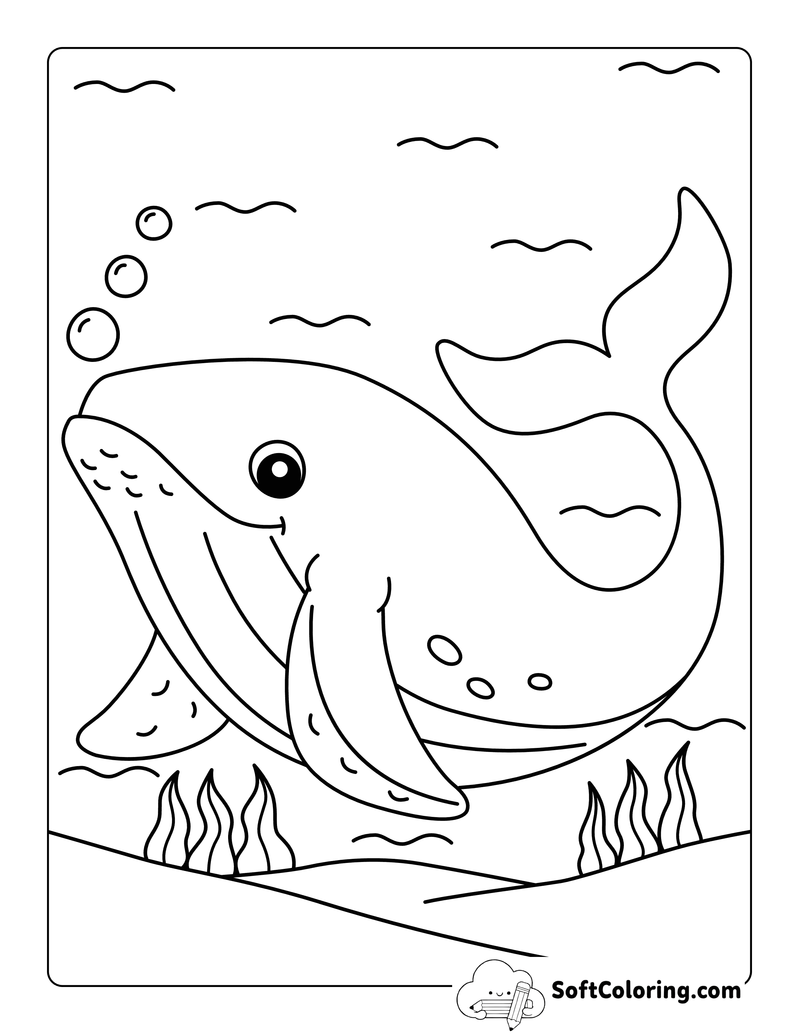 Easy Humpback Whale Under the Sea for Kids to Color