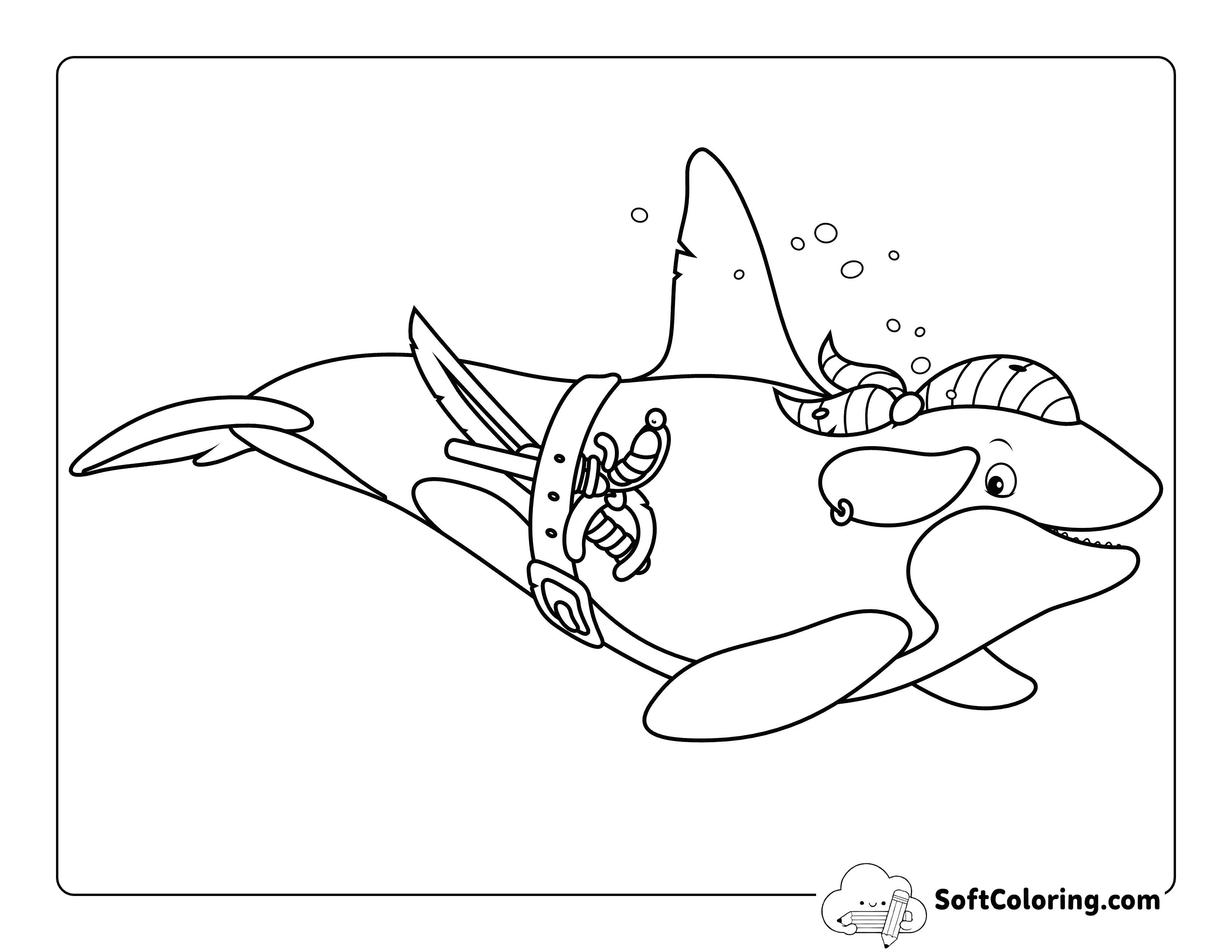 Cute Killer Whale Dressed as a Pirate Coloring Sheet for Kids