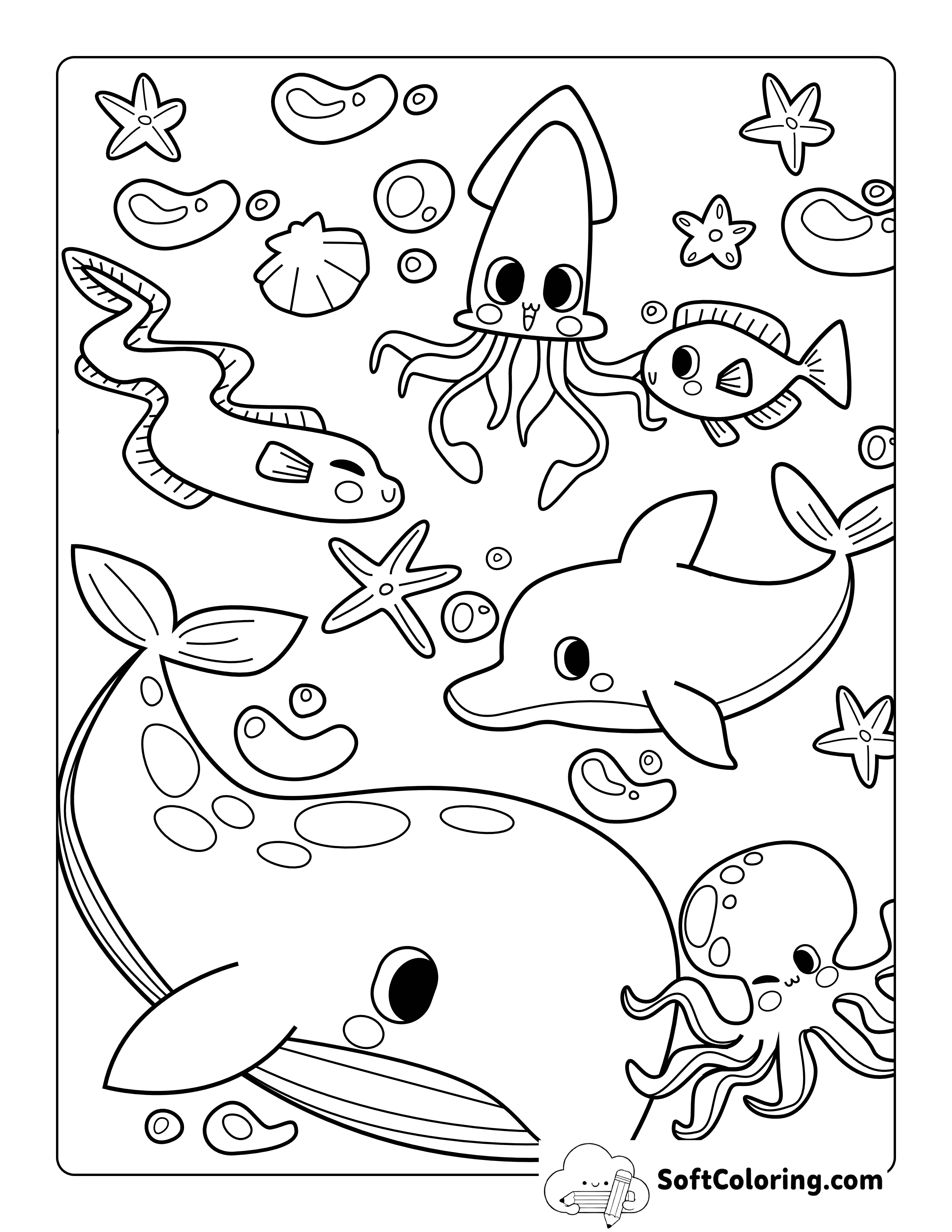 Cute Under the Sea Friends Whale Coloring Sheet