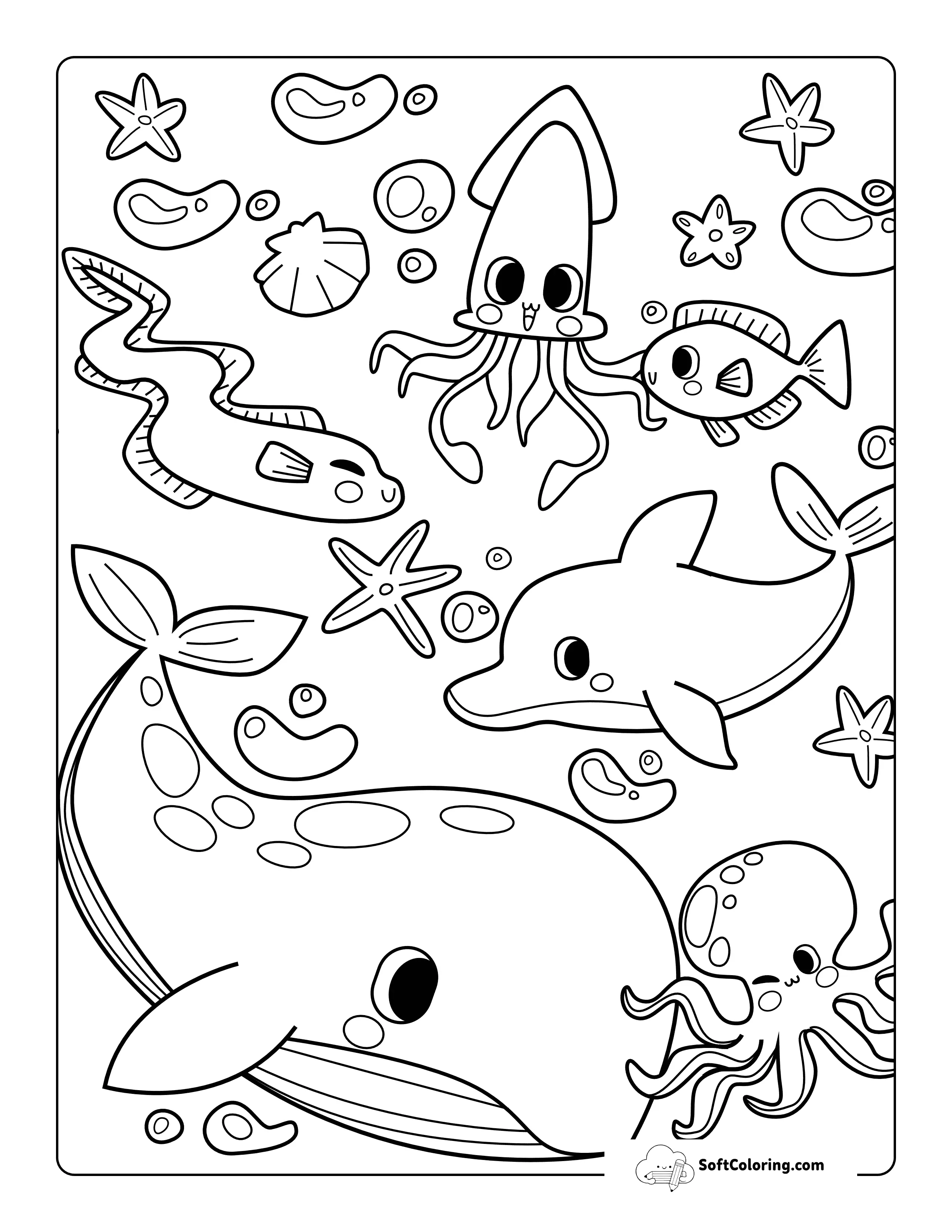Cute Under The Sea Friends Whale Coloring Sheet