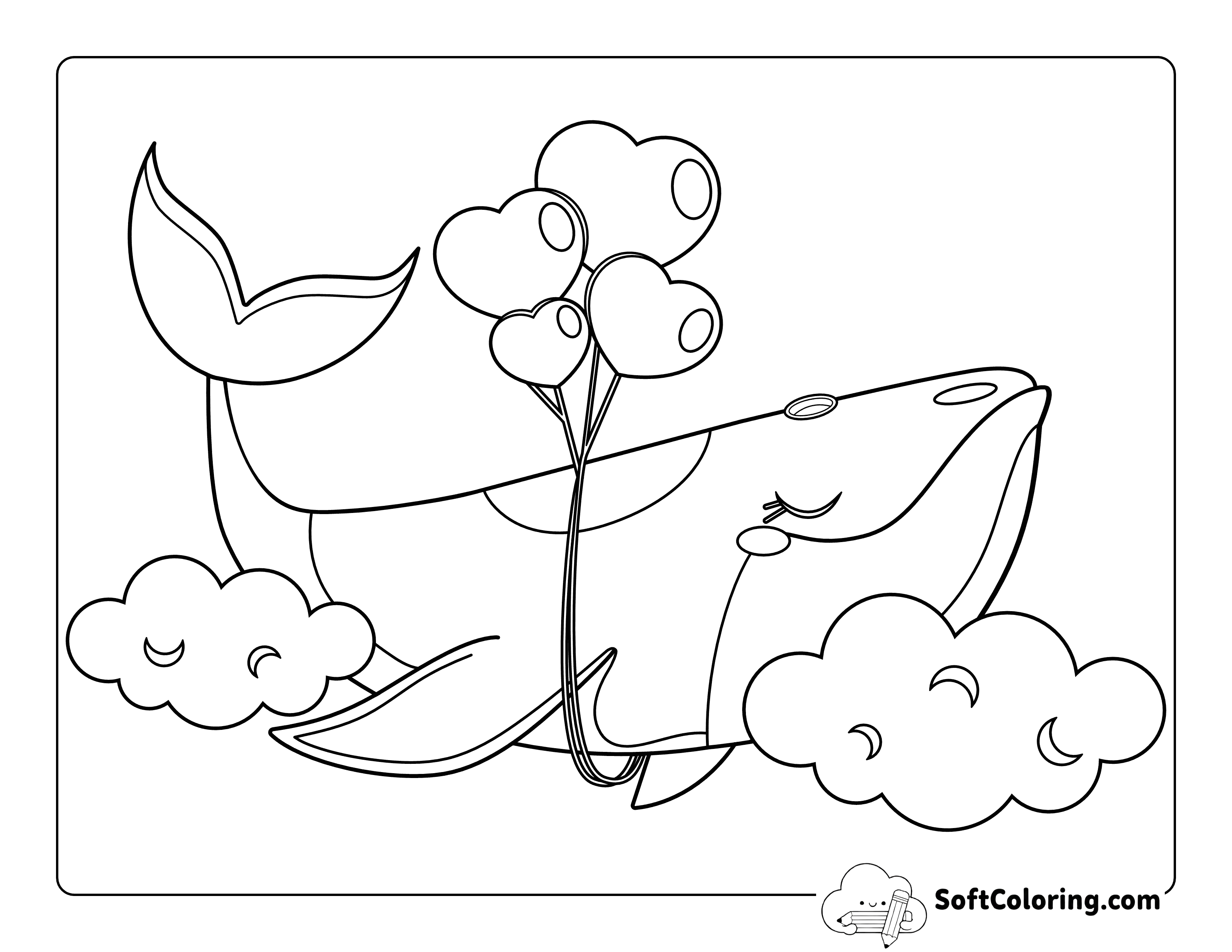 Easy Cute Whale with Heart Balloons