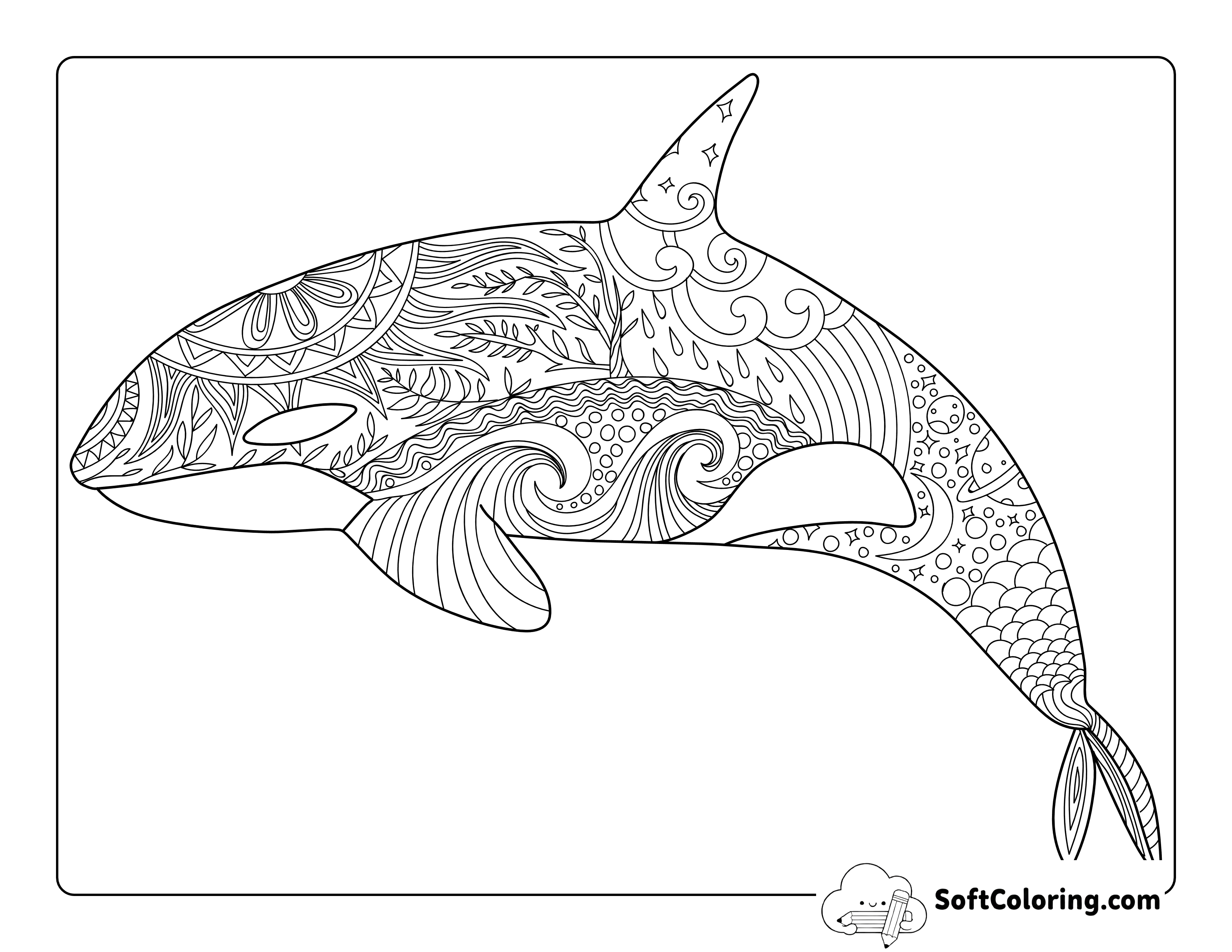 Realistic Relaxing Killer Whale Printable for Adults to Color