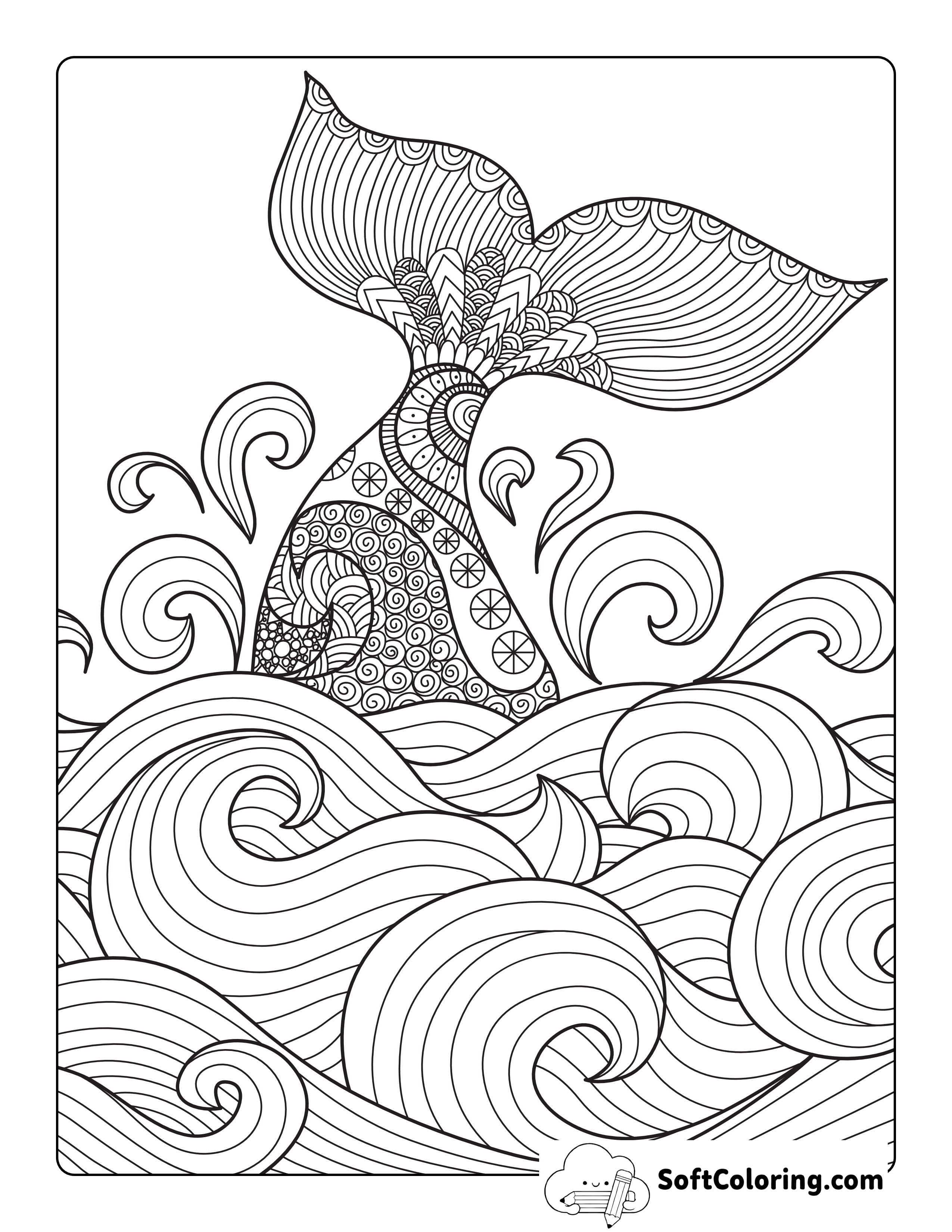 Simple Whale Tail in the Ocean- Relaxing Zentangle for Adults