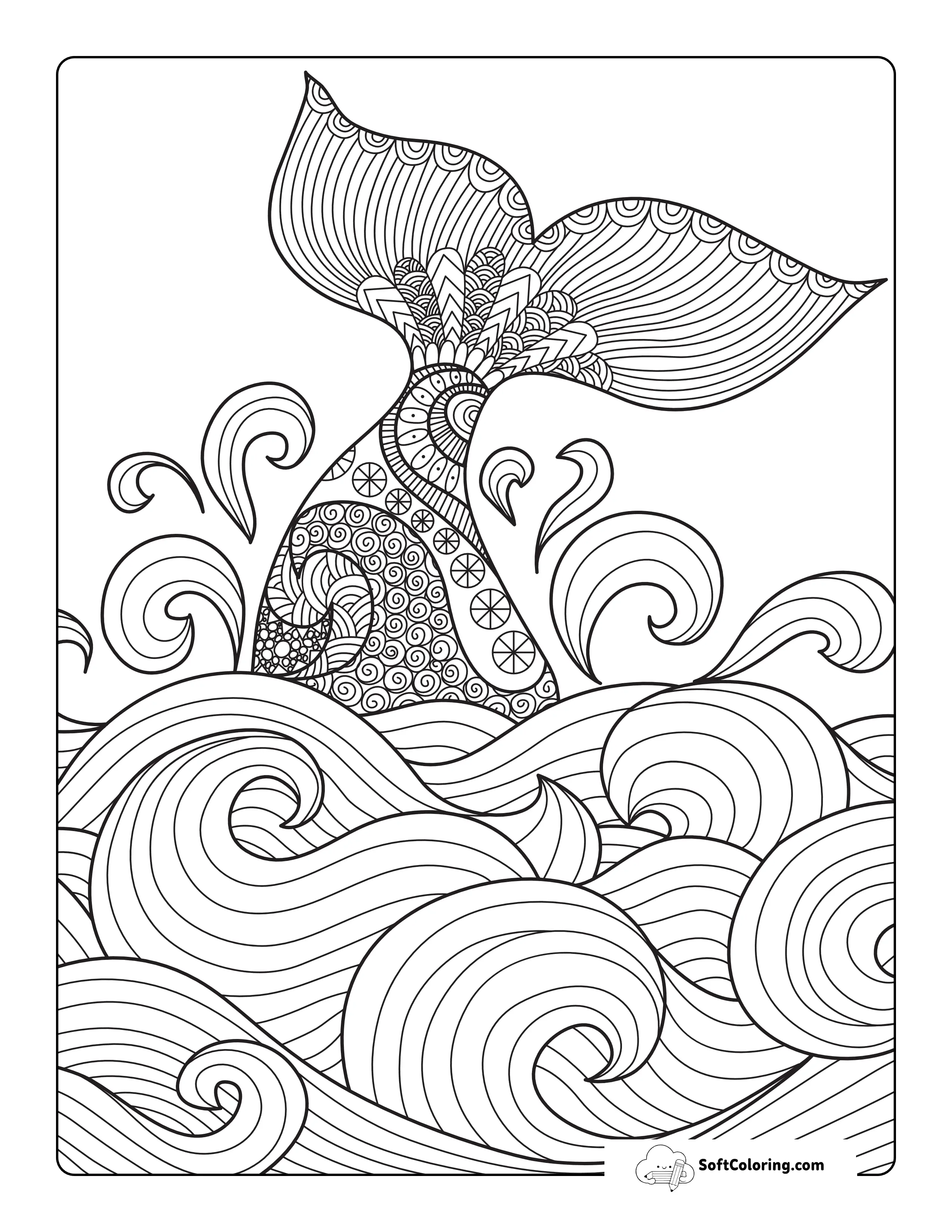Simple Whale Tail In The Ocean- Relaxing Zentangle For Adults