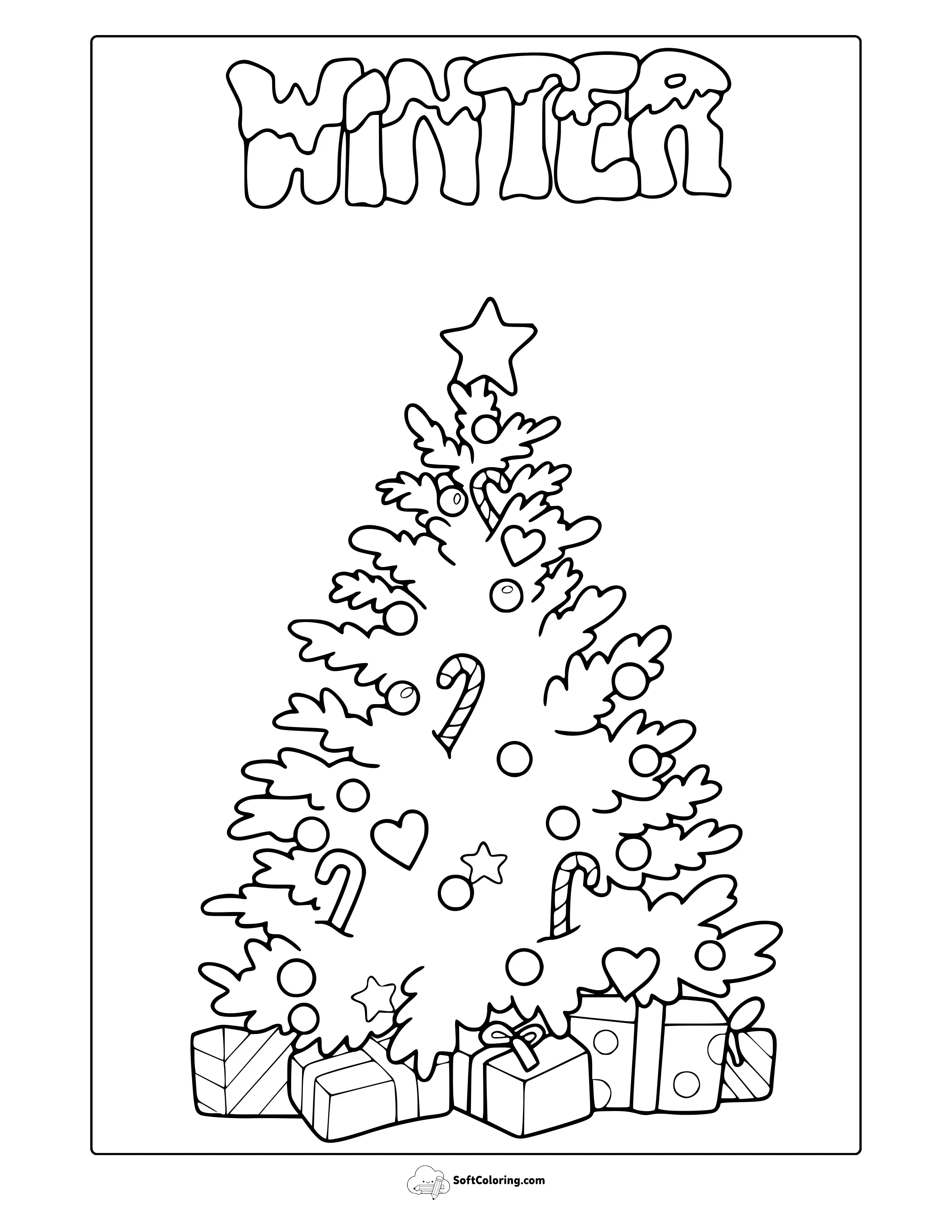 Winter Christmas Tree Coloring Page
