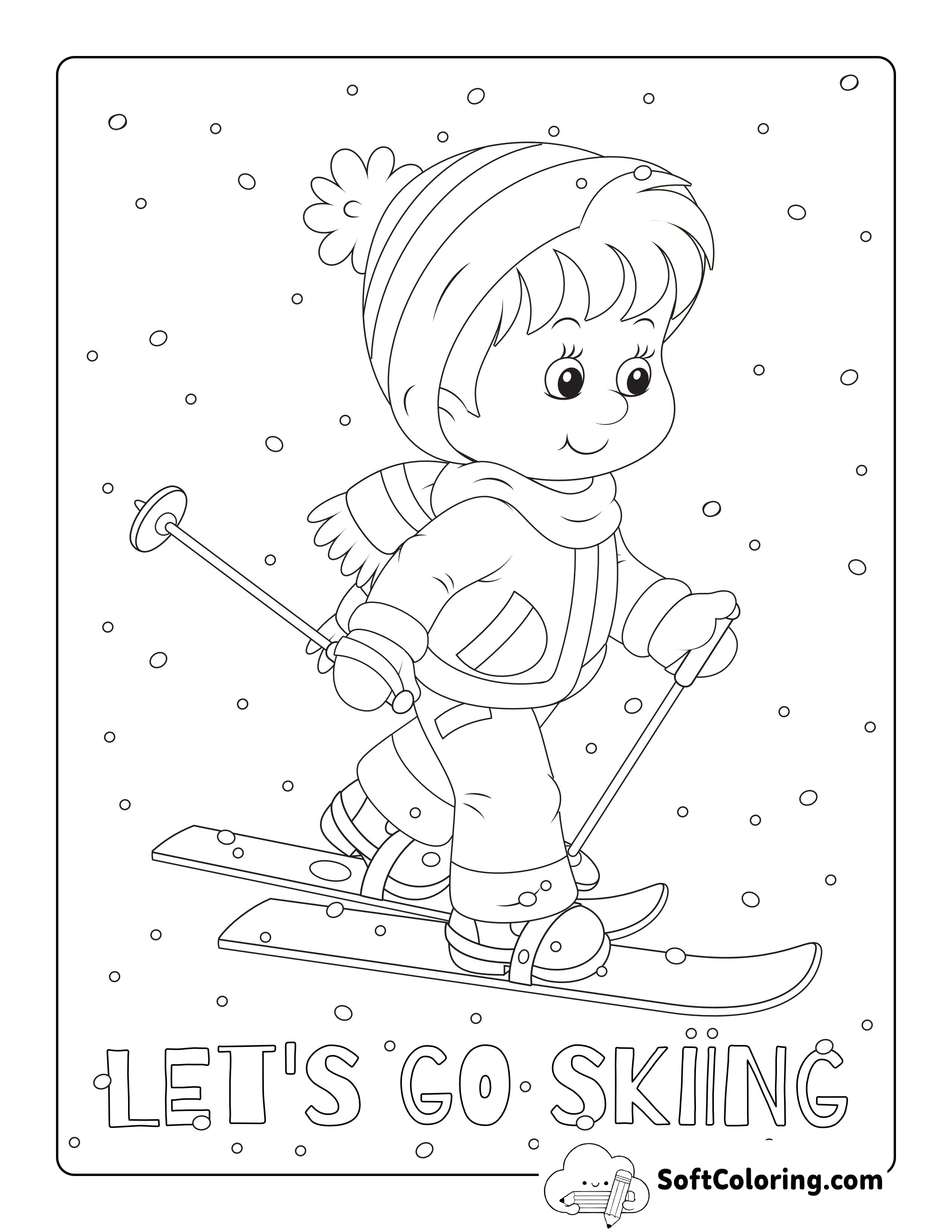 "Let's Go Skiing" Boy Coloring Page