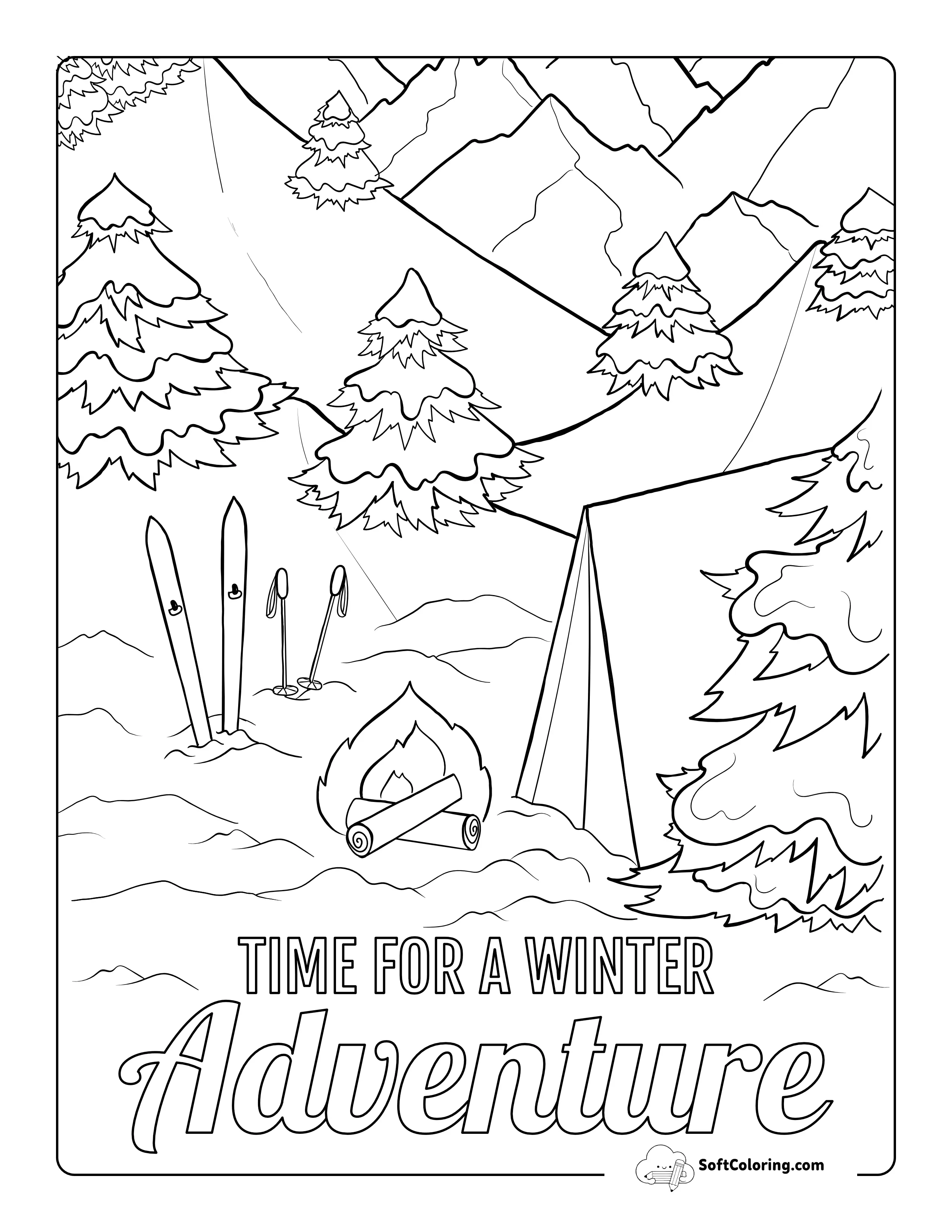 "Time For A Winter Adventure" Coloring Page For Boys