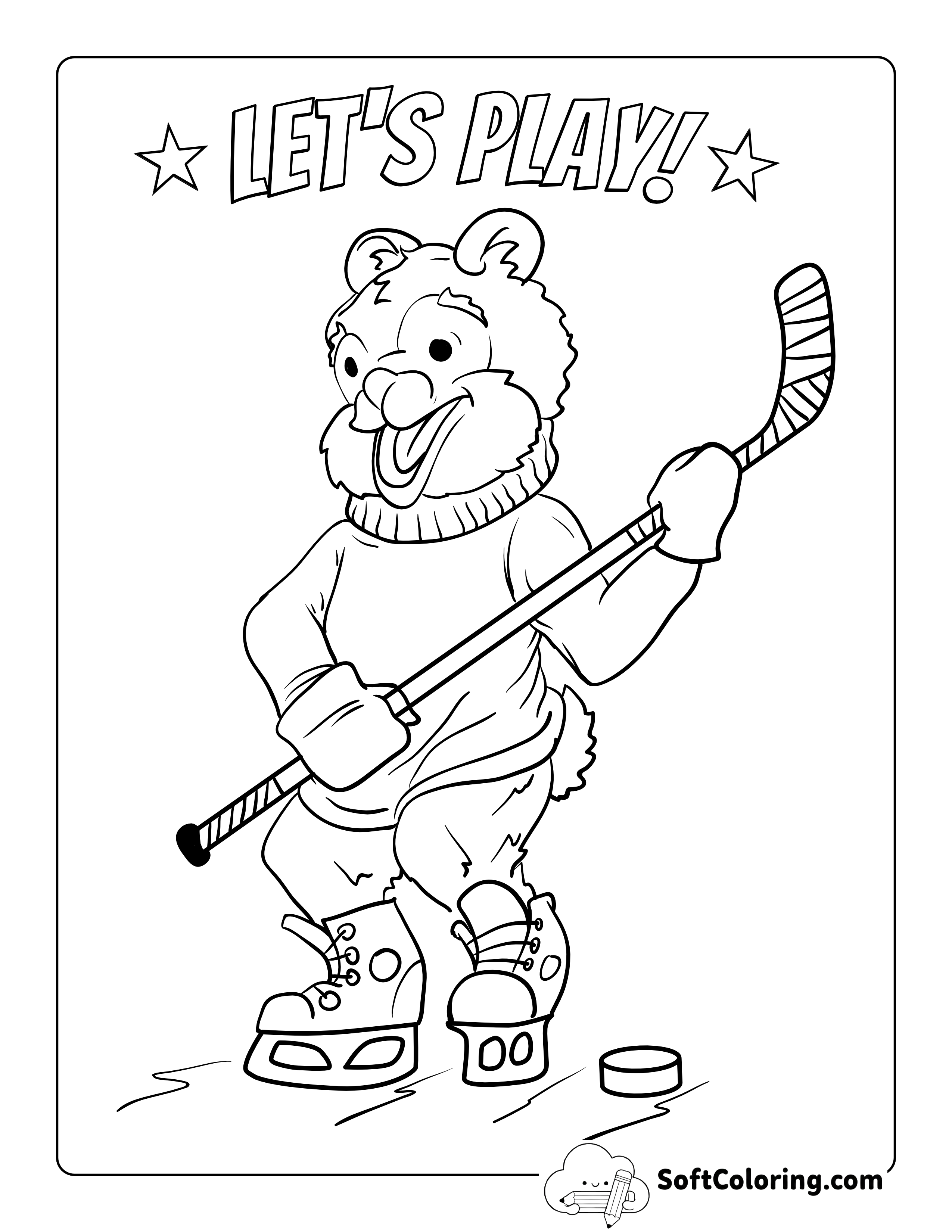 "Let's Play!" Ice Hockey Coloring Sheet for Boys