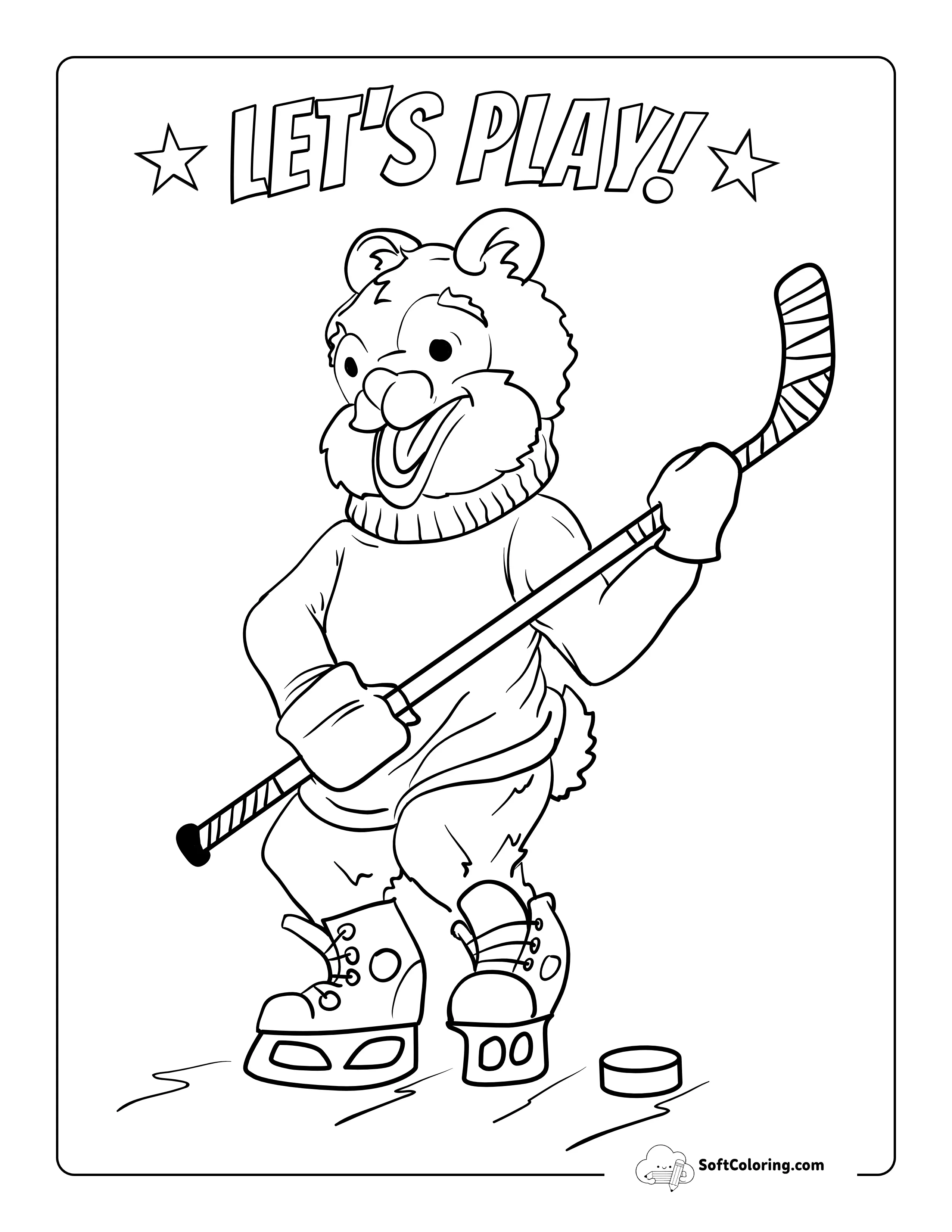 Cartoon Bear Ice Hockey Coloring Sheet