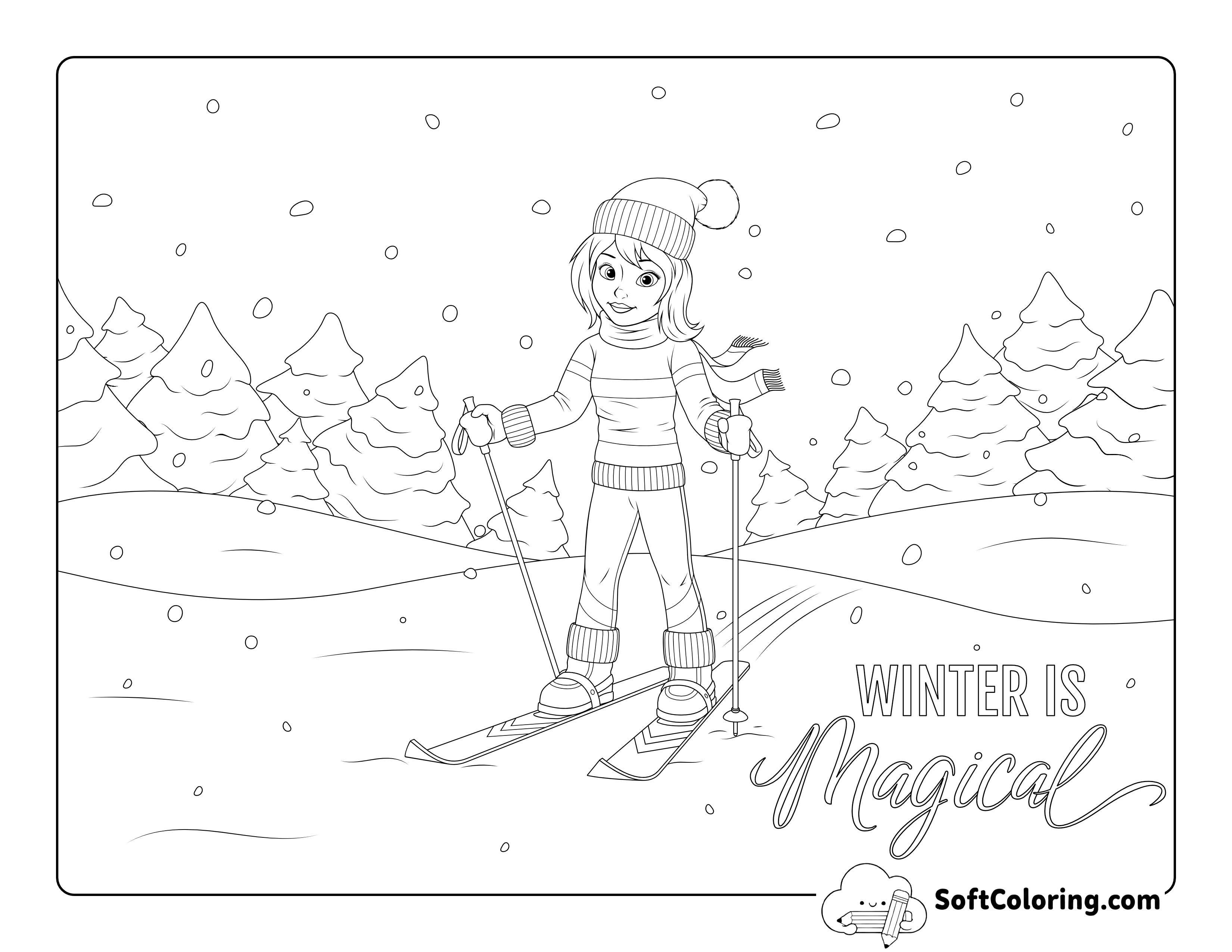Girl Skiing Winter Sports Coloring Page