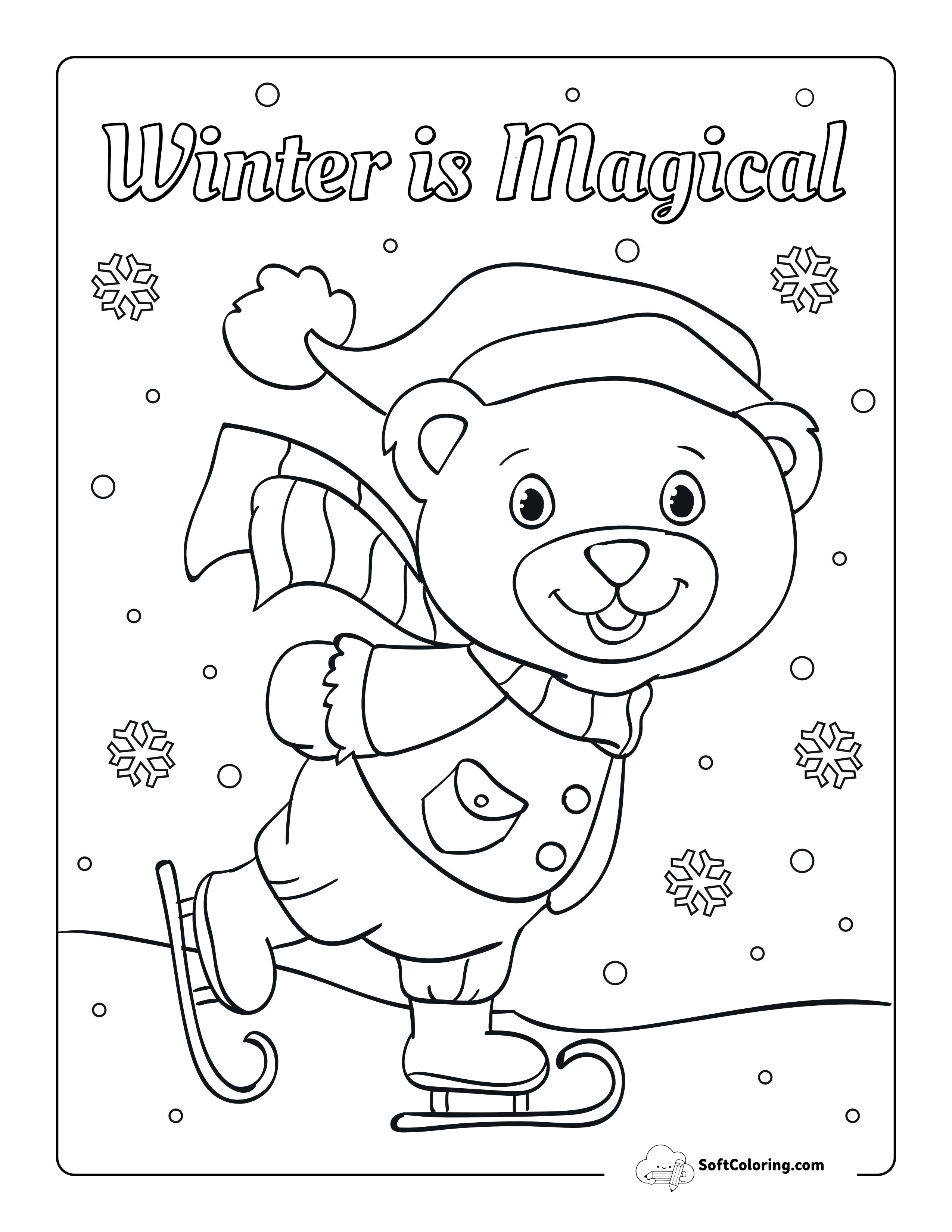 Winter Bear Coloring Page For Preschoolers