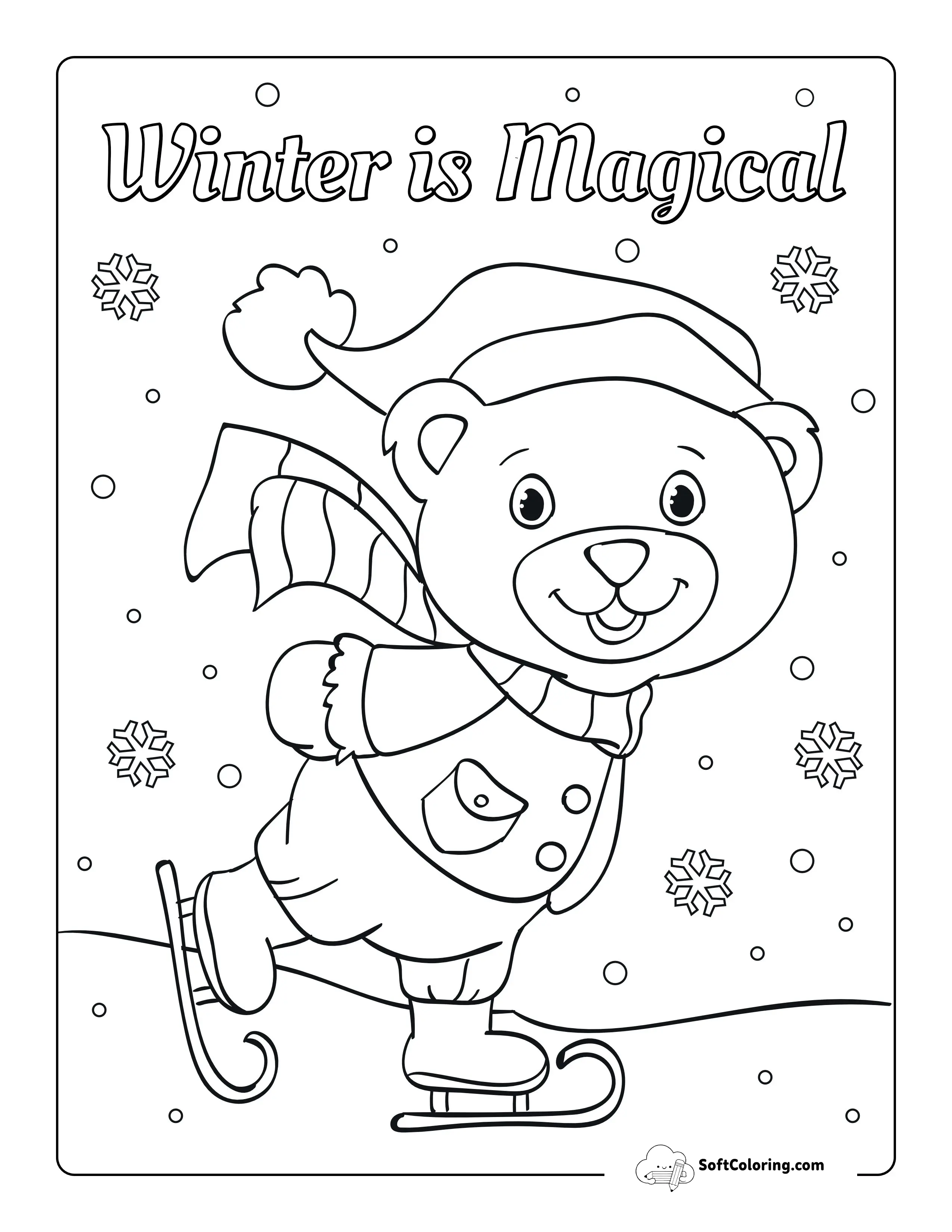 Winter Bear Coloring Page For Preschoolers