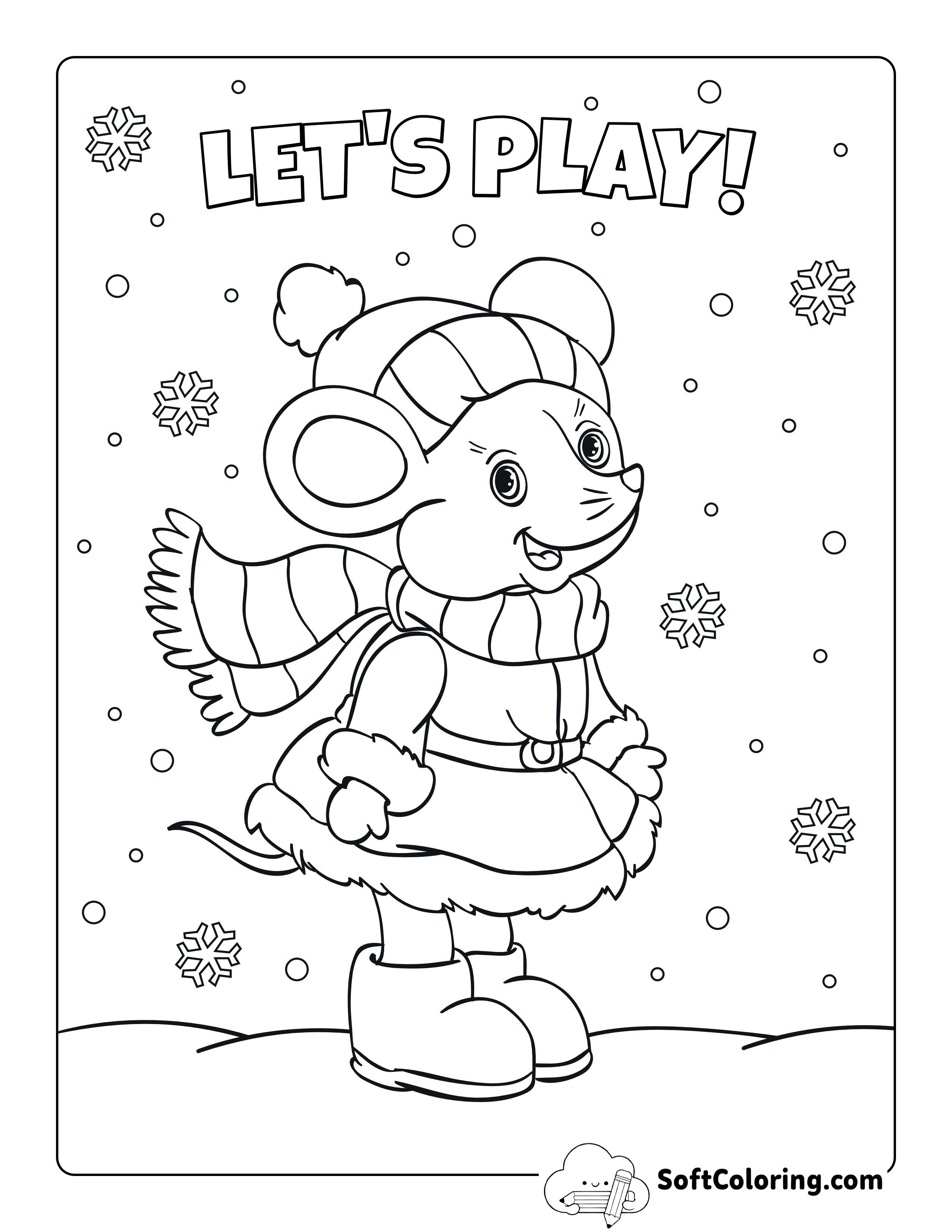Cute Winter Mouse Coloring Page