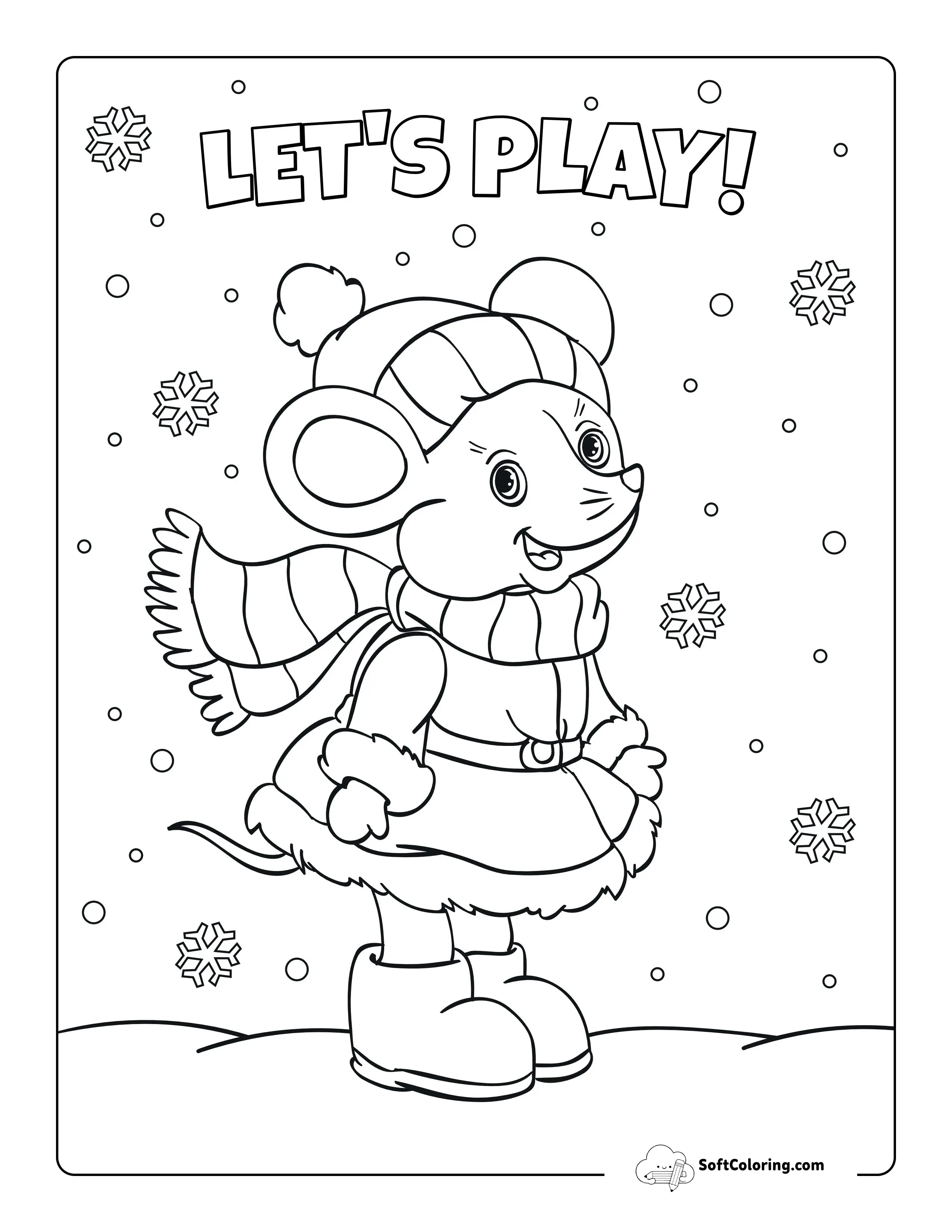 Cute Winter Mouse Coloring Page