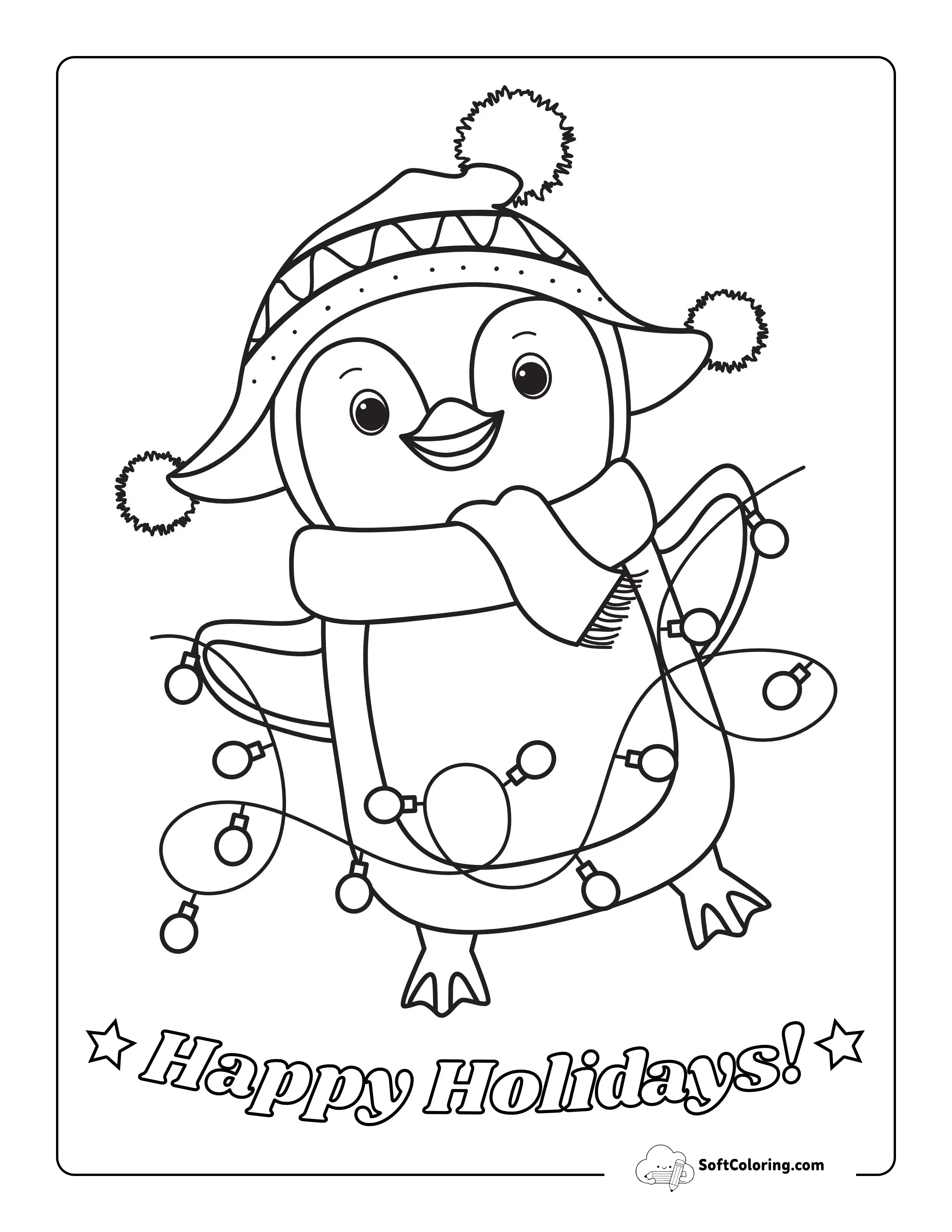 Winter Penguin Coloring Page For Kids