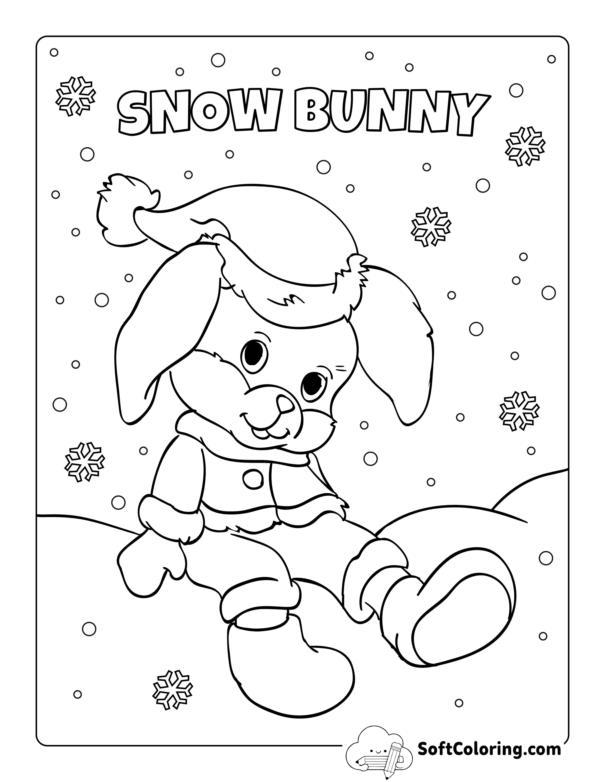 "Snow Bunny" Winter Coloring Page