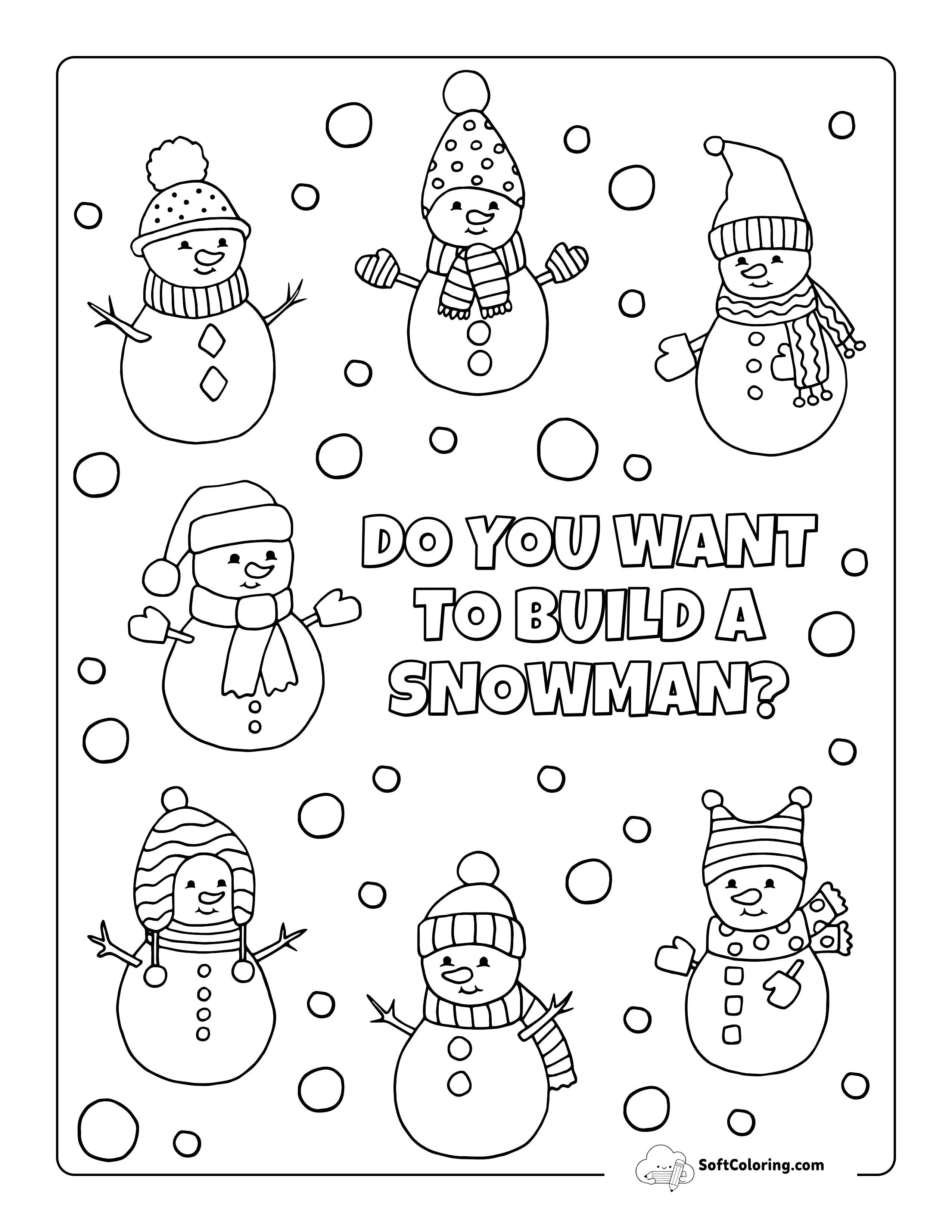 Winter Snowmen Coloring Sheet