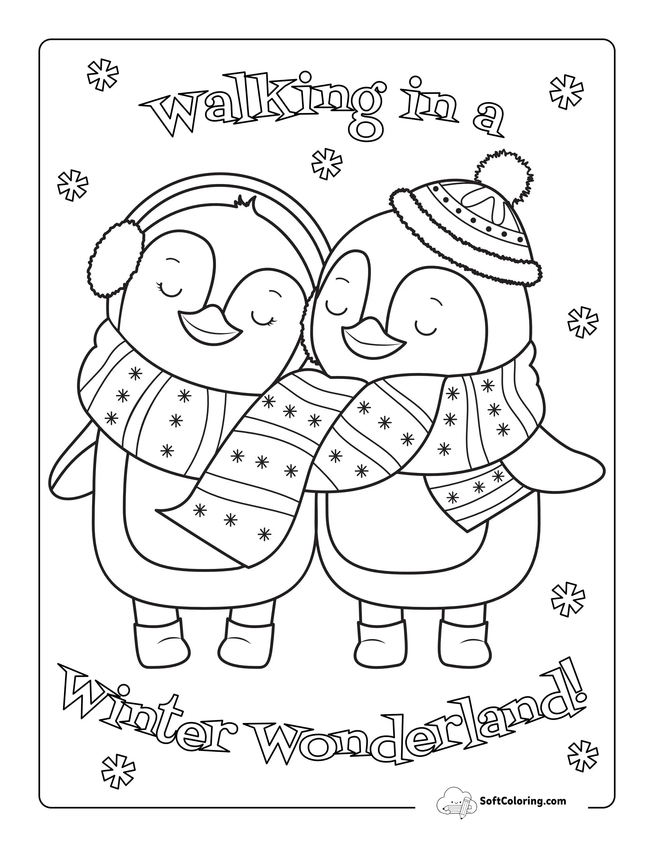 Winter Penguins Printable Coloring Page