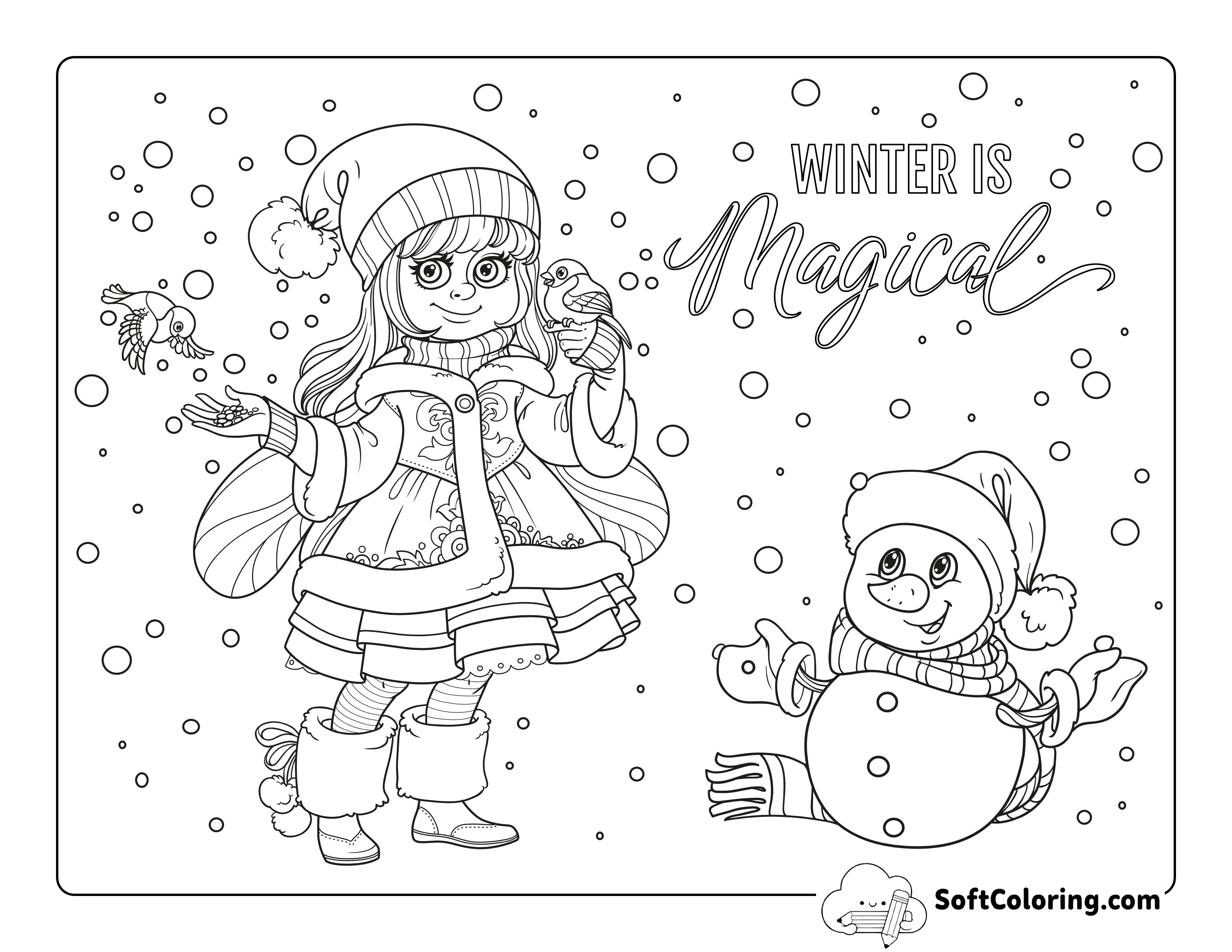 Girl in Winter Coat Coloring Page