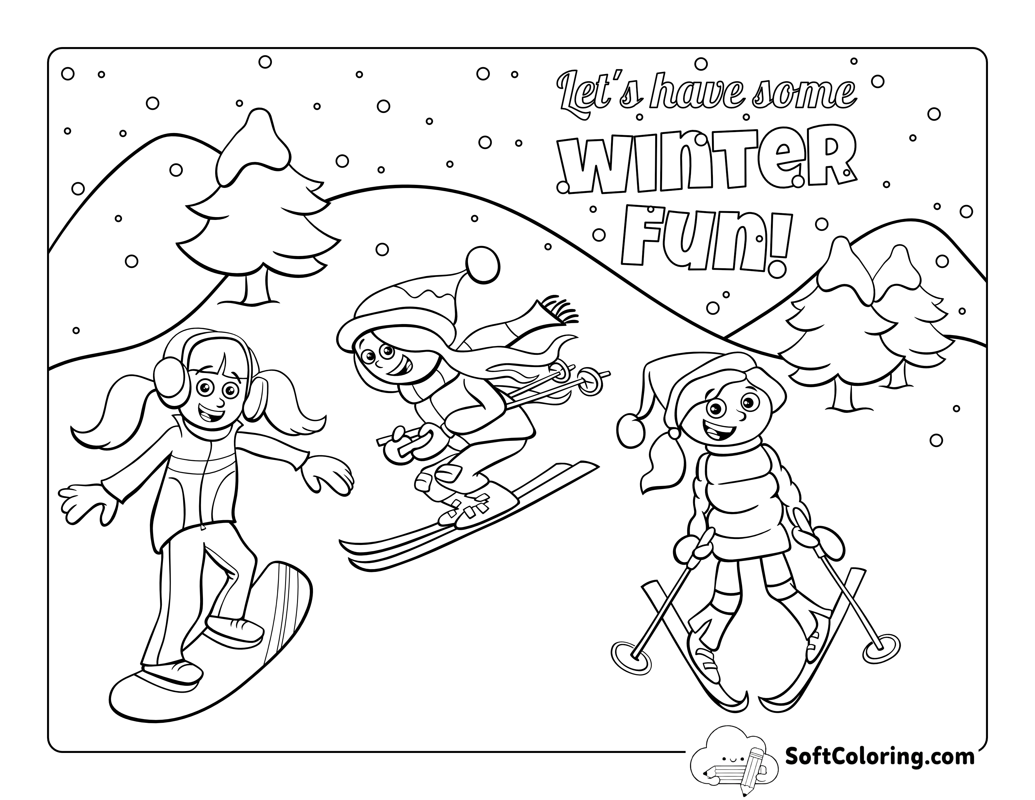 Children Winter Sports Coloring Page