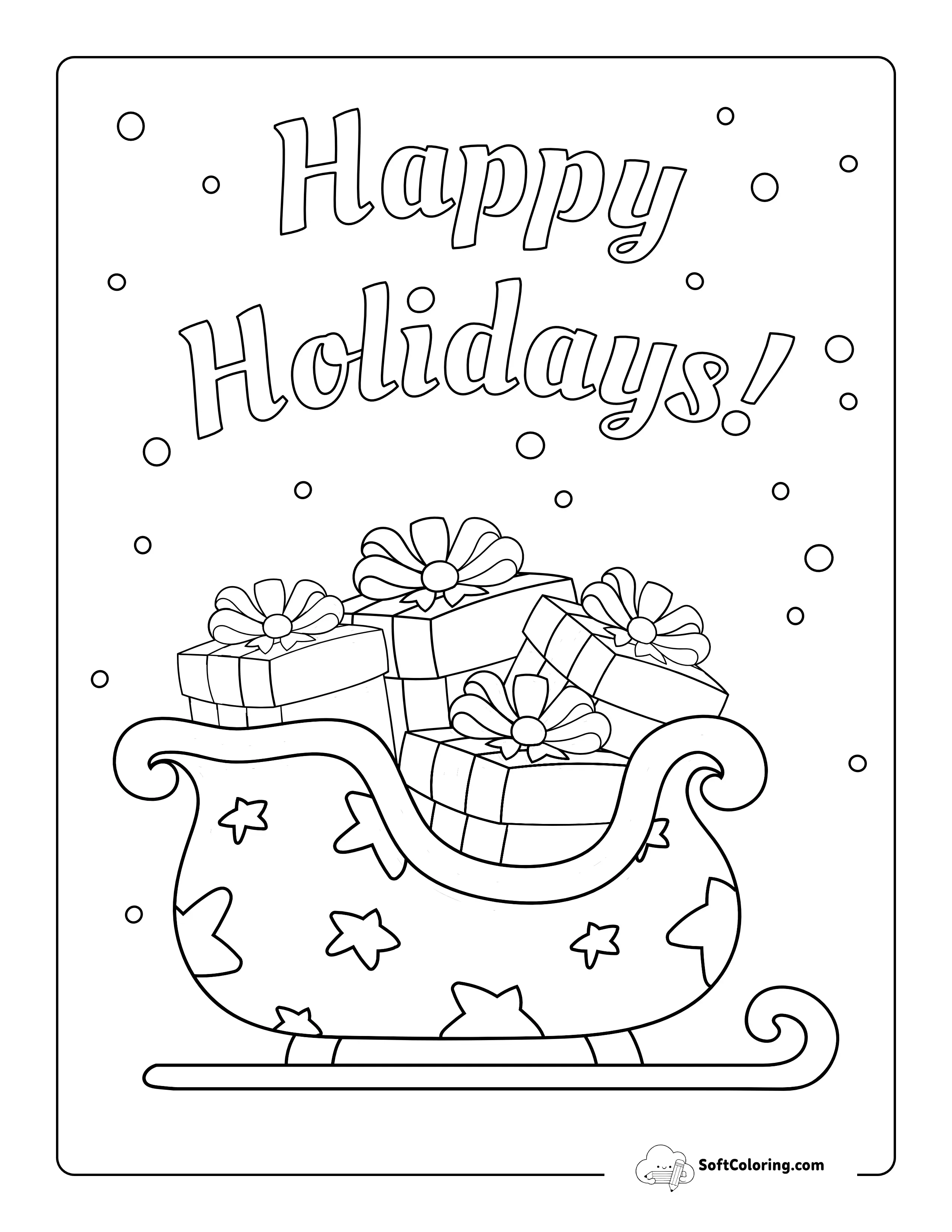 "Happy Holidays" Santa's Sleigh Coloring Sheet
