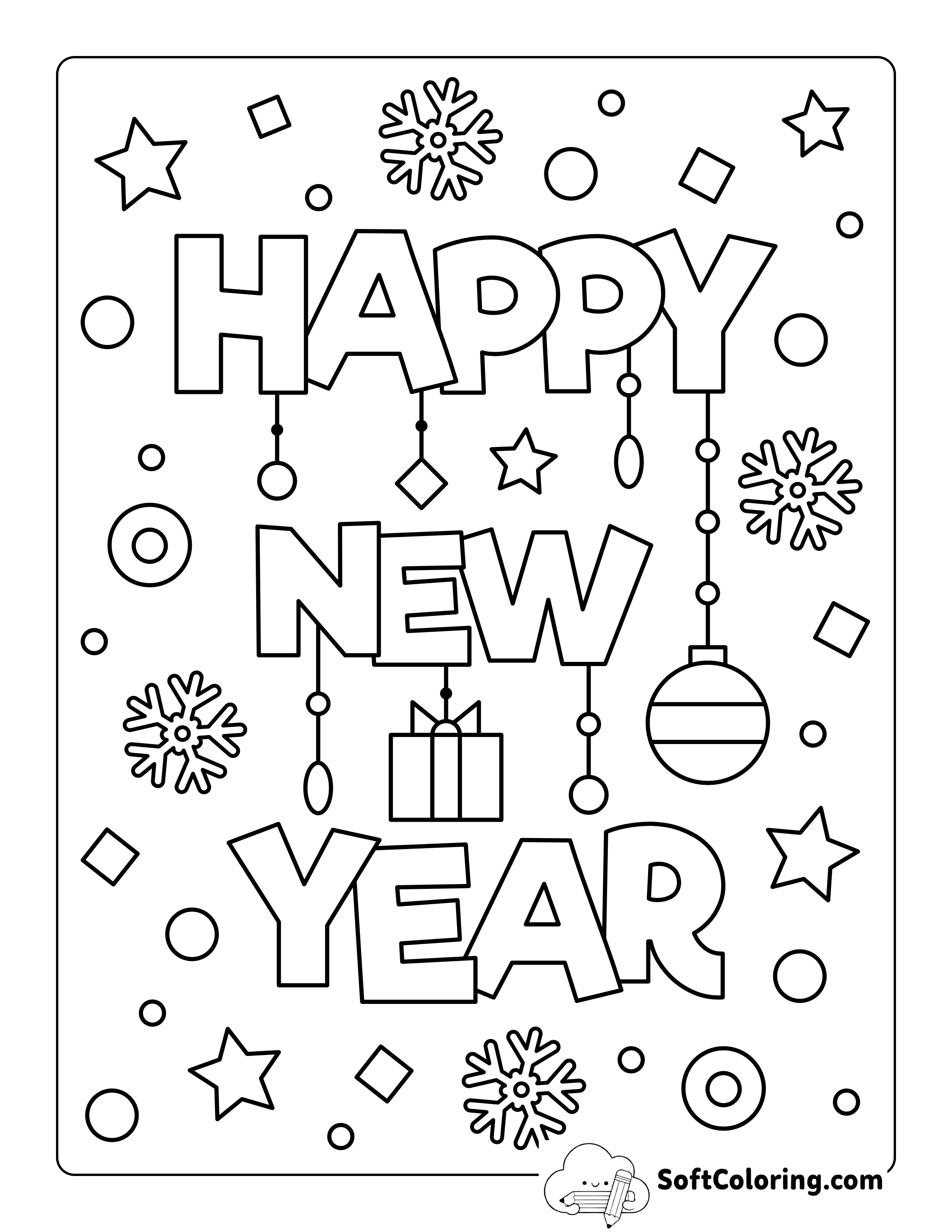 "Happy New Year" Coloring Page for Kids