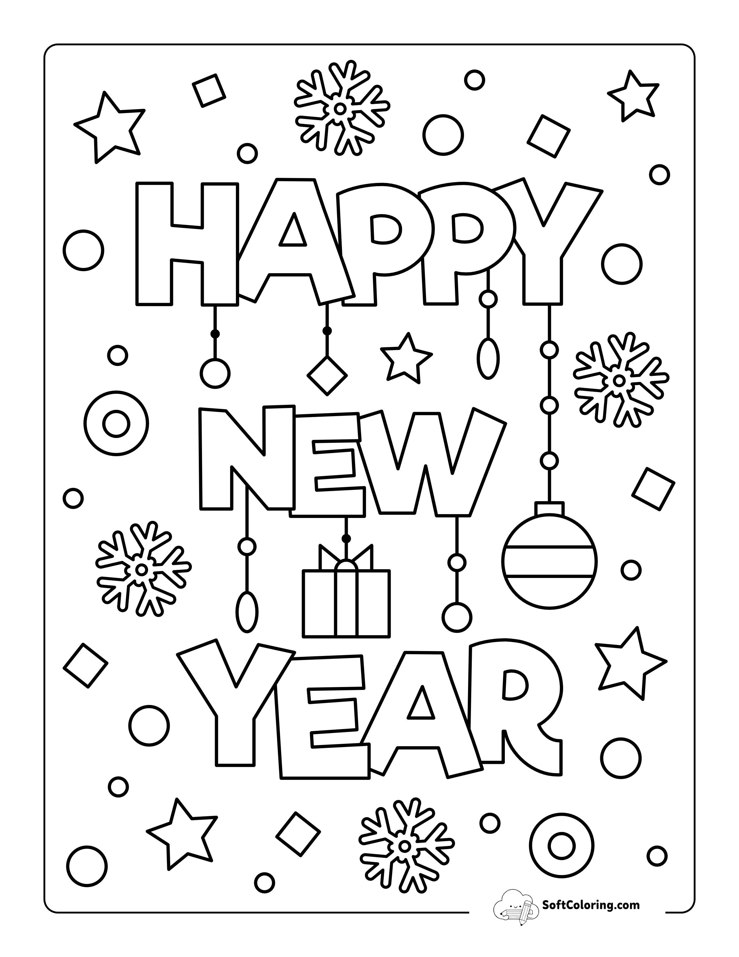 "Happy New Year" Coloring Page For Kids