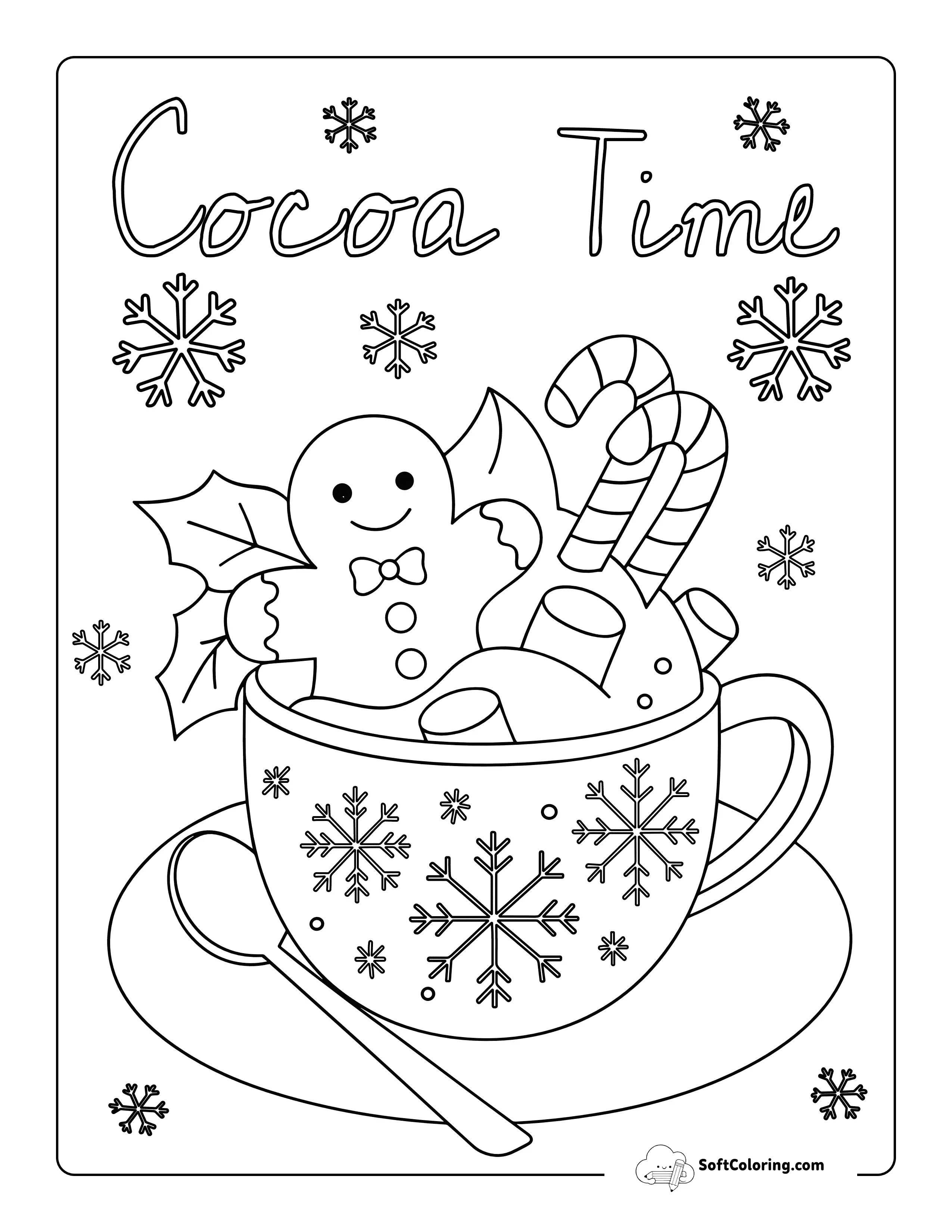 New! "Cocoa Time" Cute Winter Coloring Page