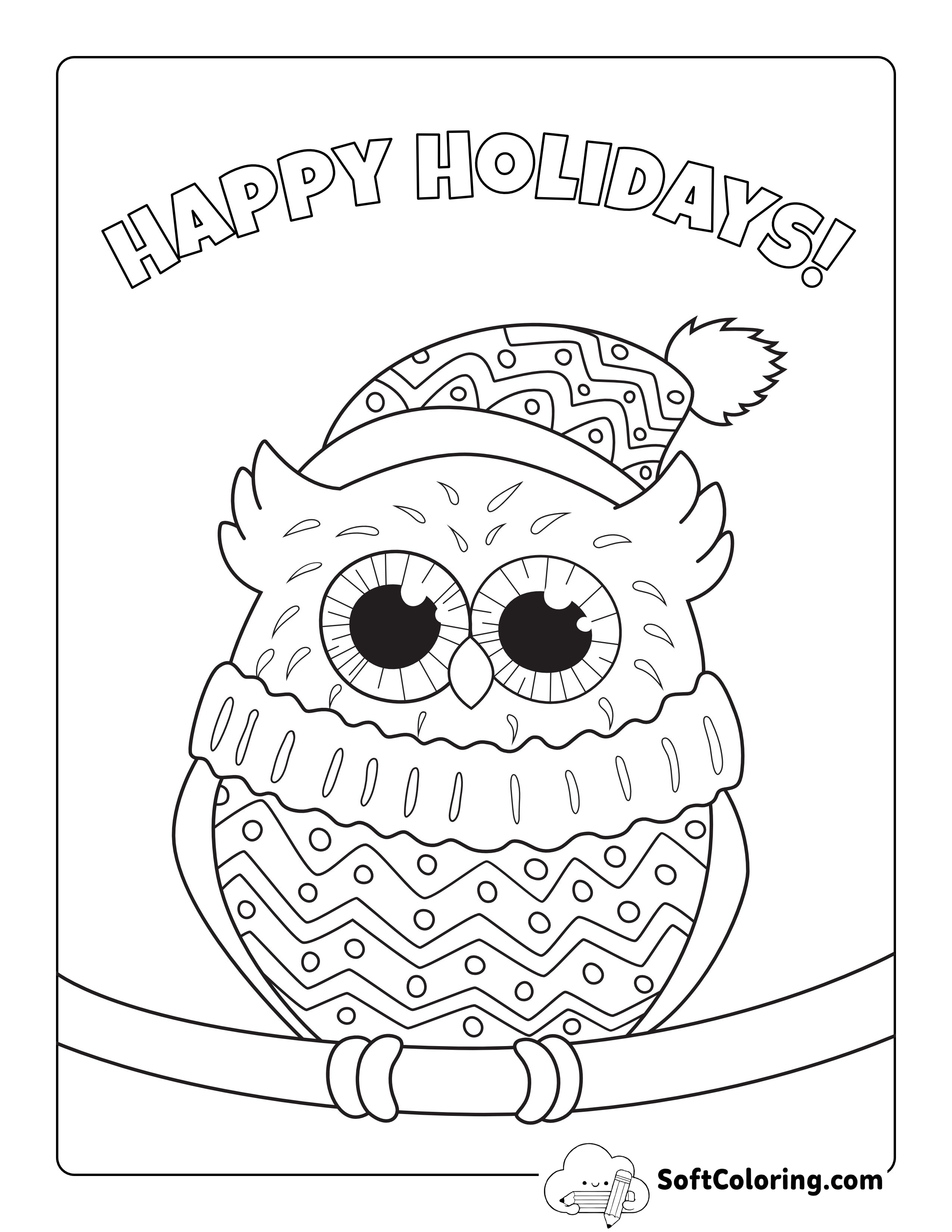 Winter Owl Coloring Sheet for Adults