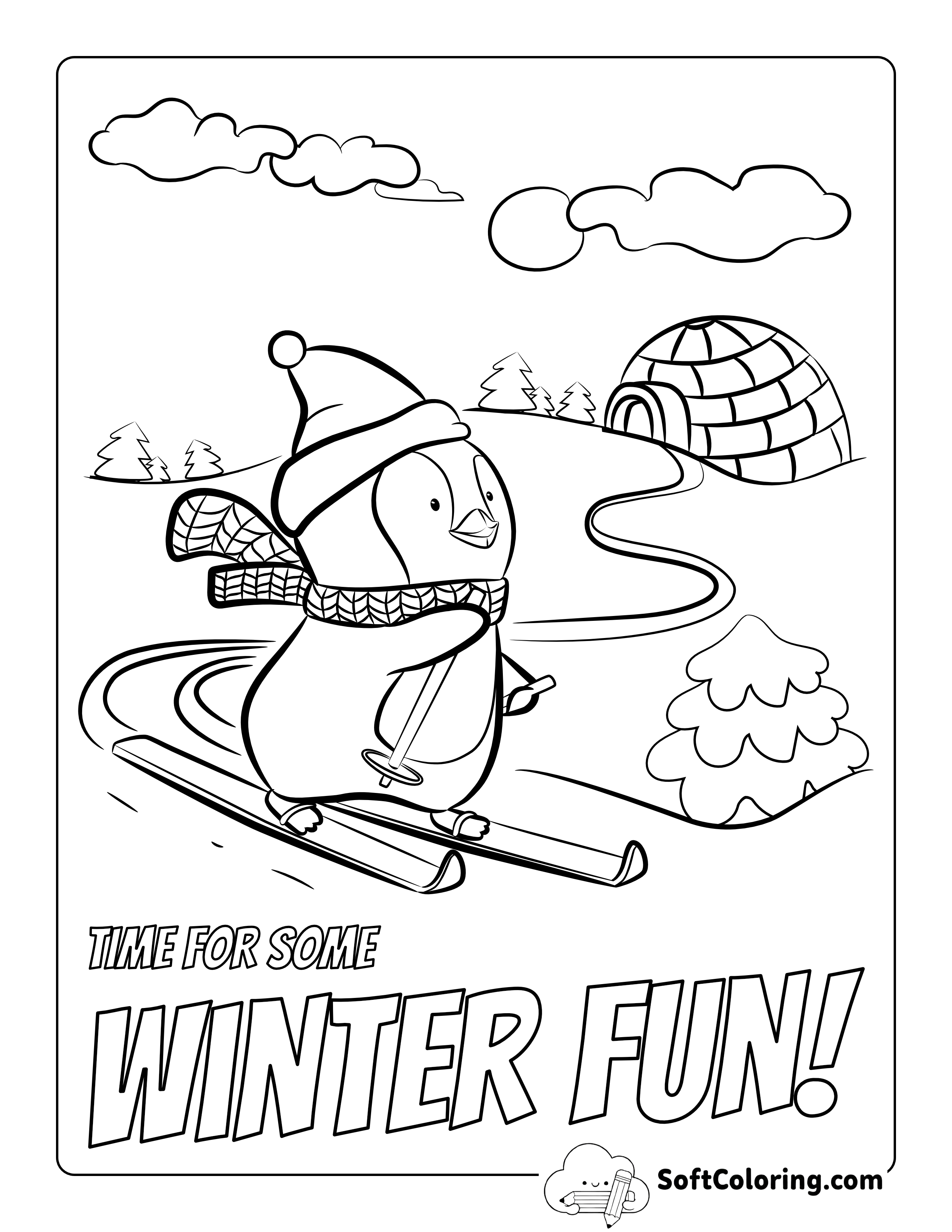 "Winter Fun!" Skiing Picture to Color