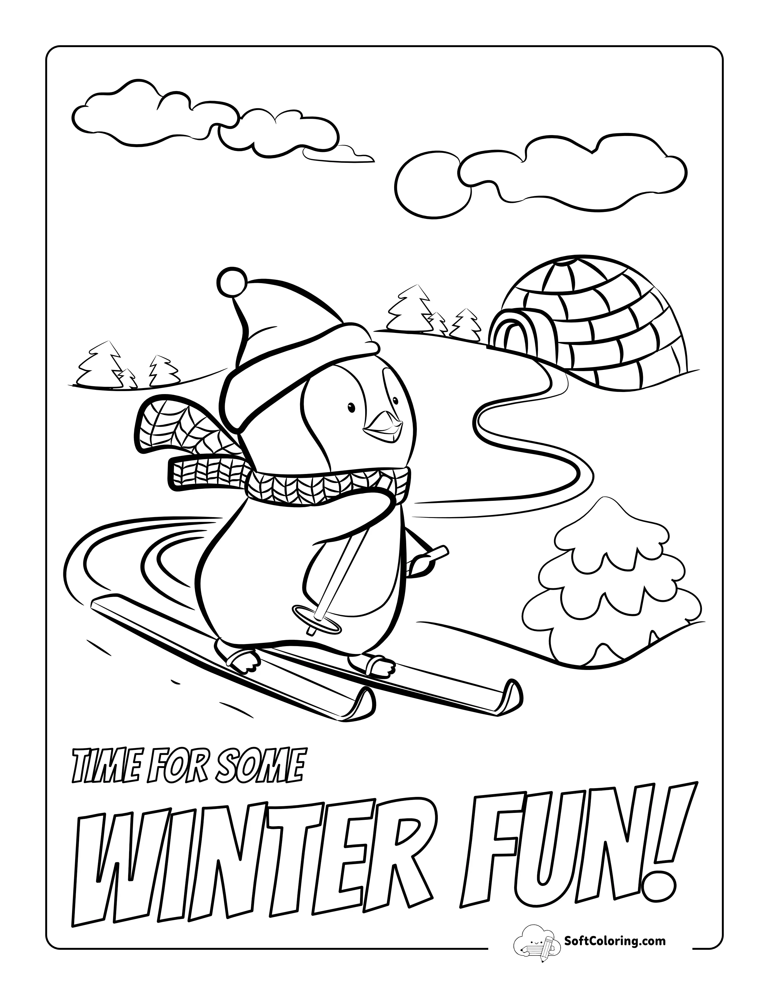 Penguin Skiing Winter Sports Picture To Color