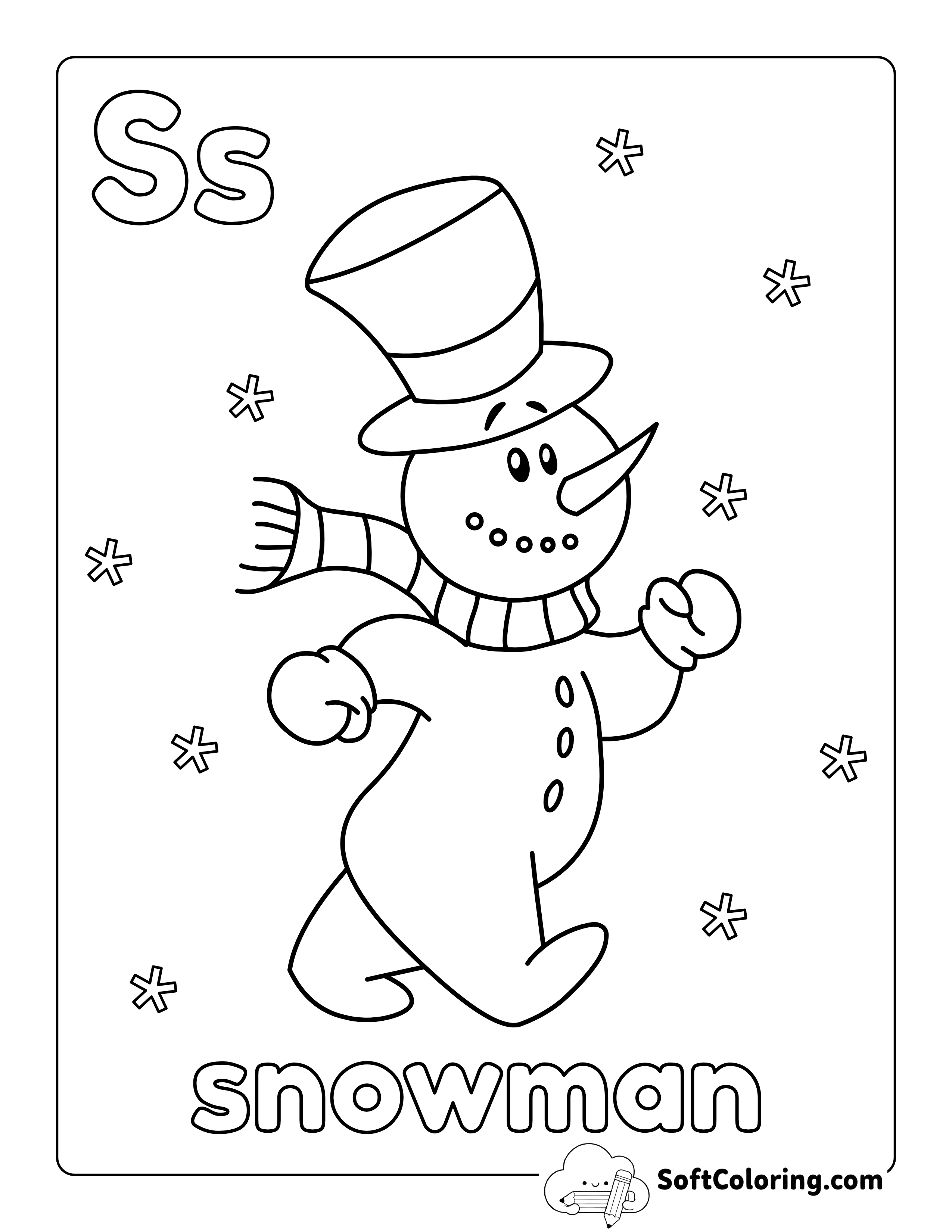 Snowman Coloring Page for Preschoolers