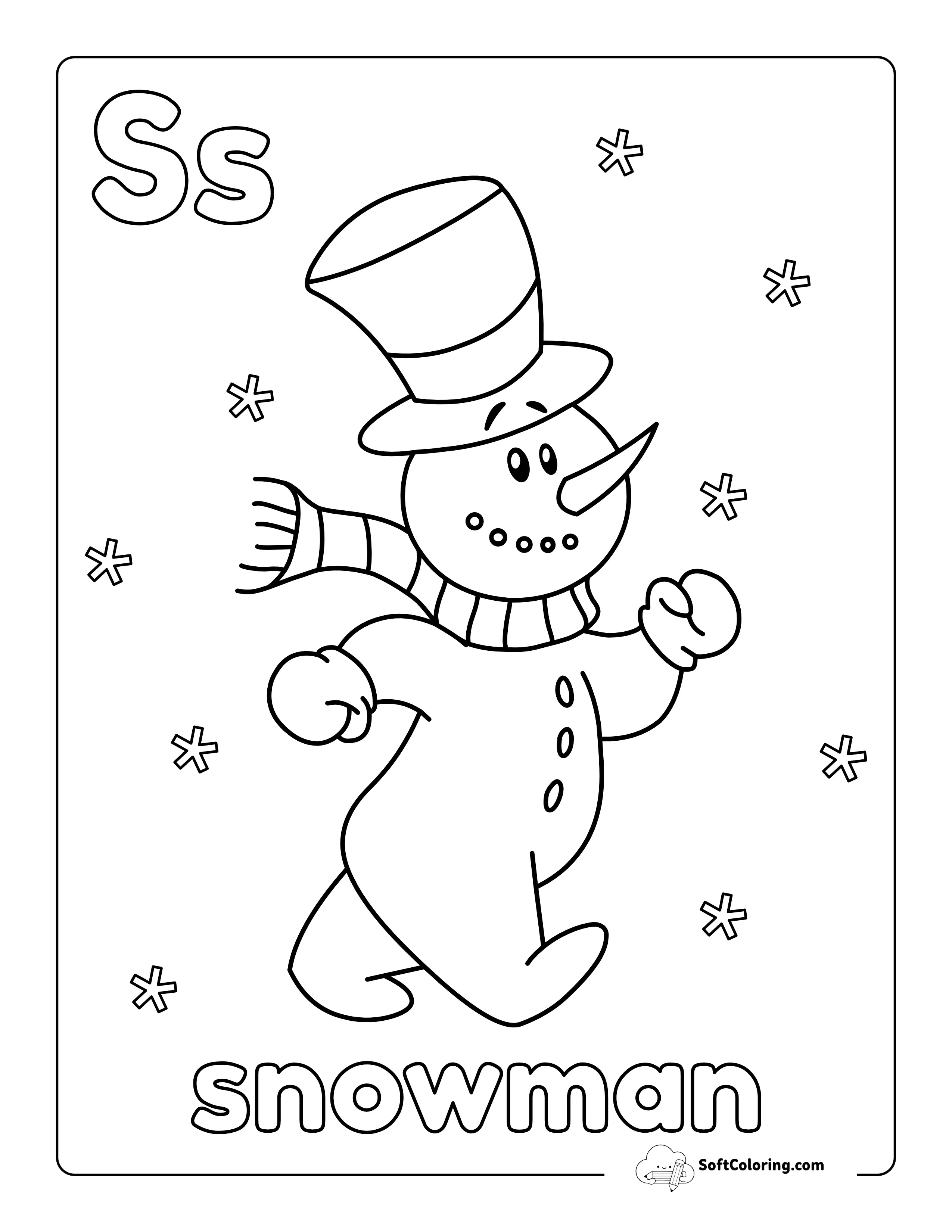 Snowman Coloring Page For Preschoolers