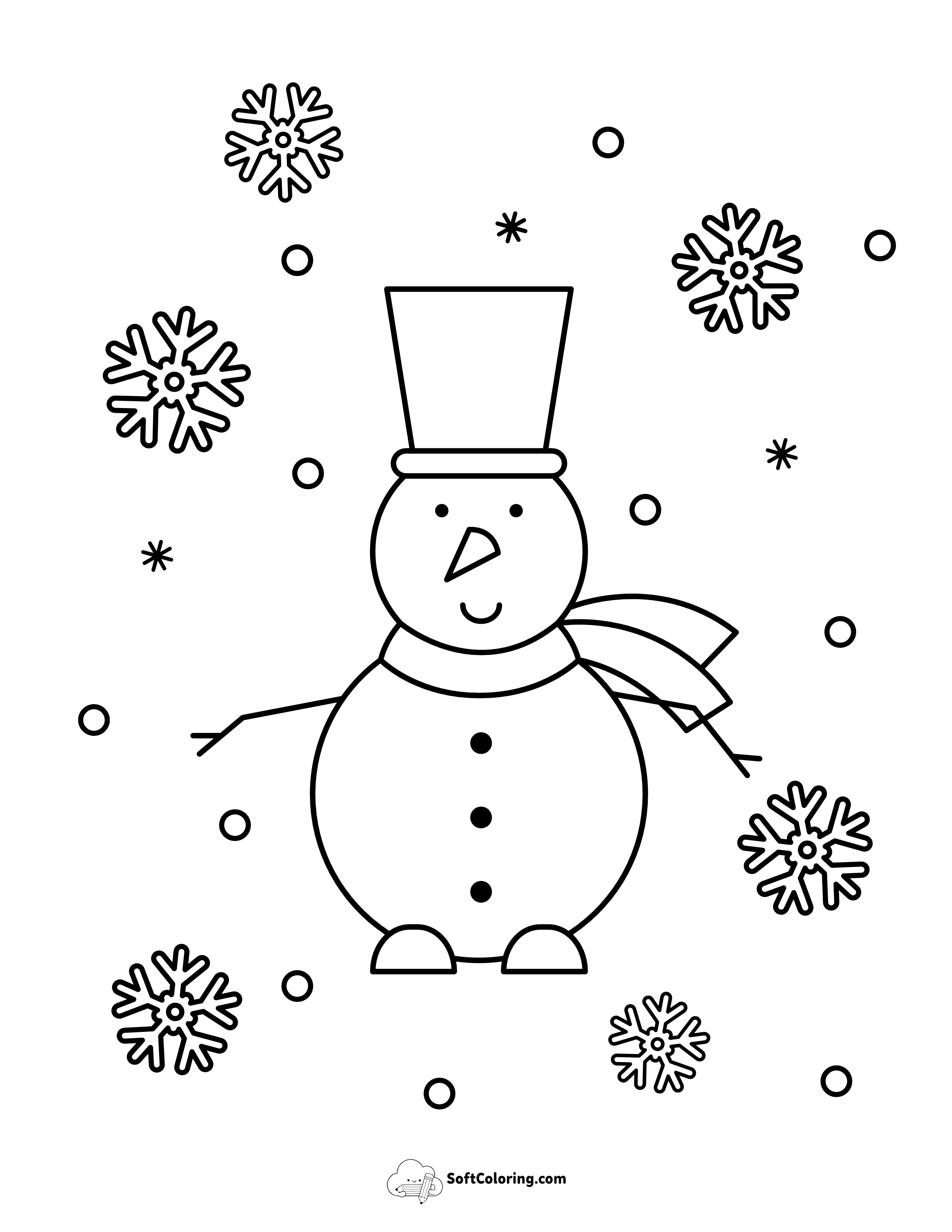 Simple Snowman Picture For Kids To Color