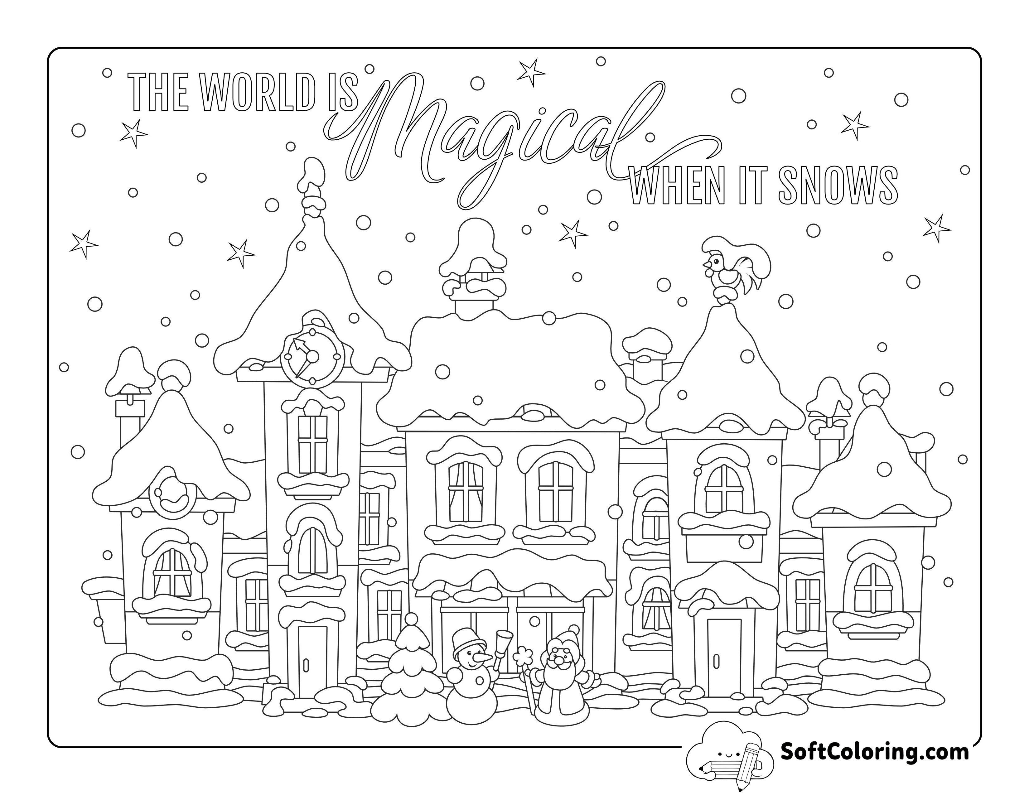 Snowy Winter Scene to Color