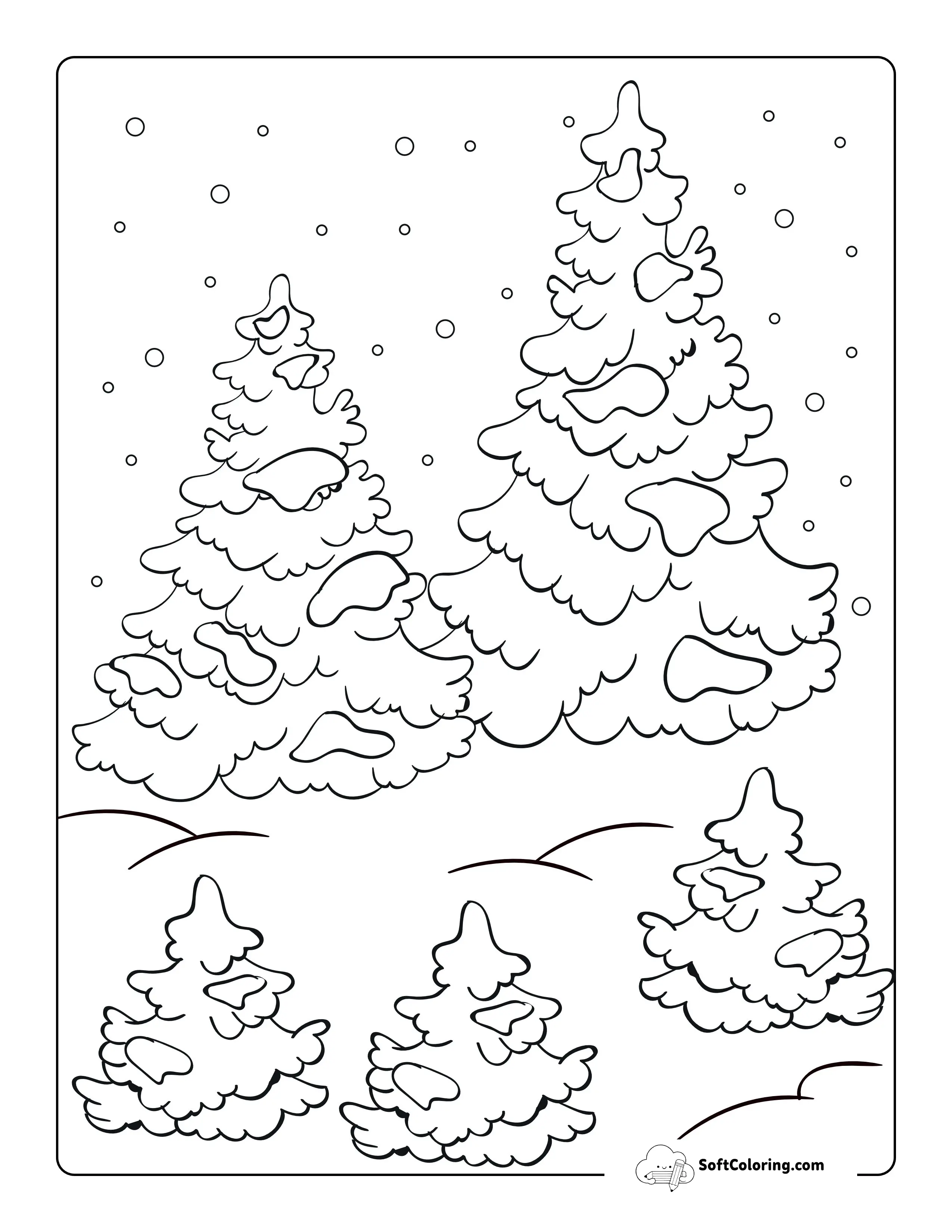 Snowy Winter Pine Tree Coloring Page