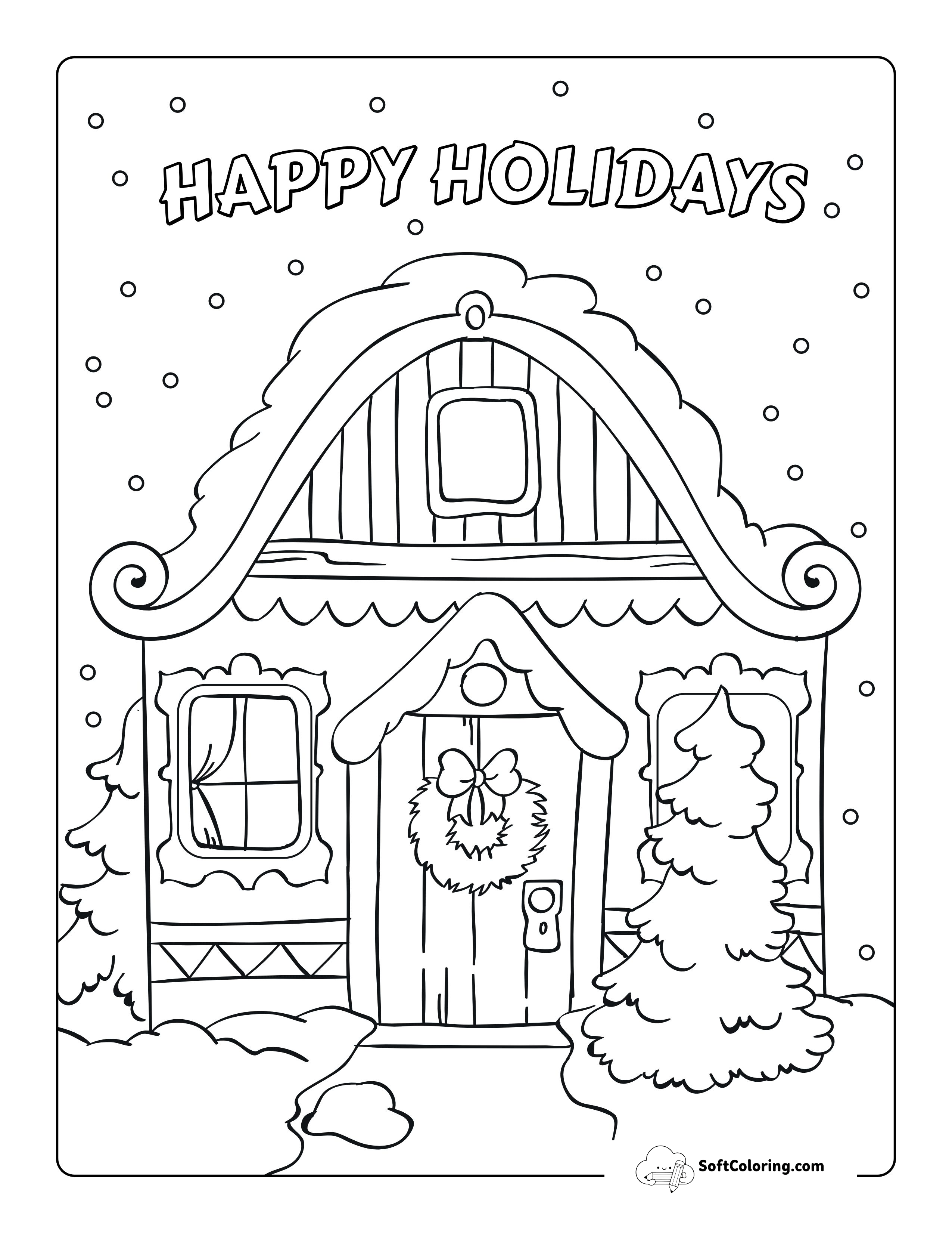 Cozy Winter Cabin Picture To Color