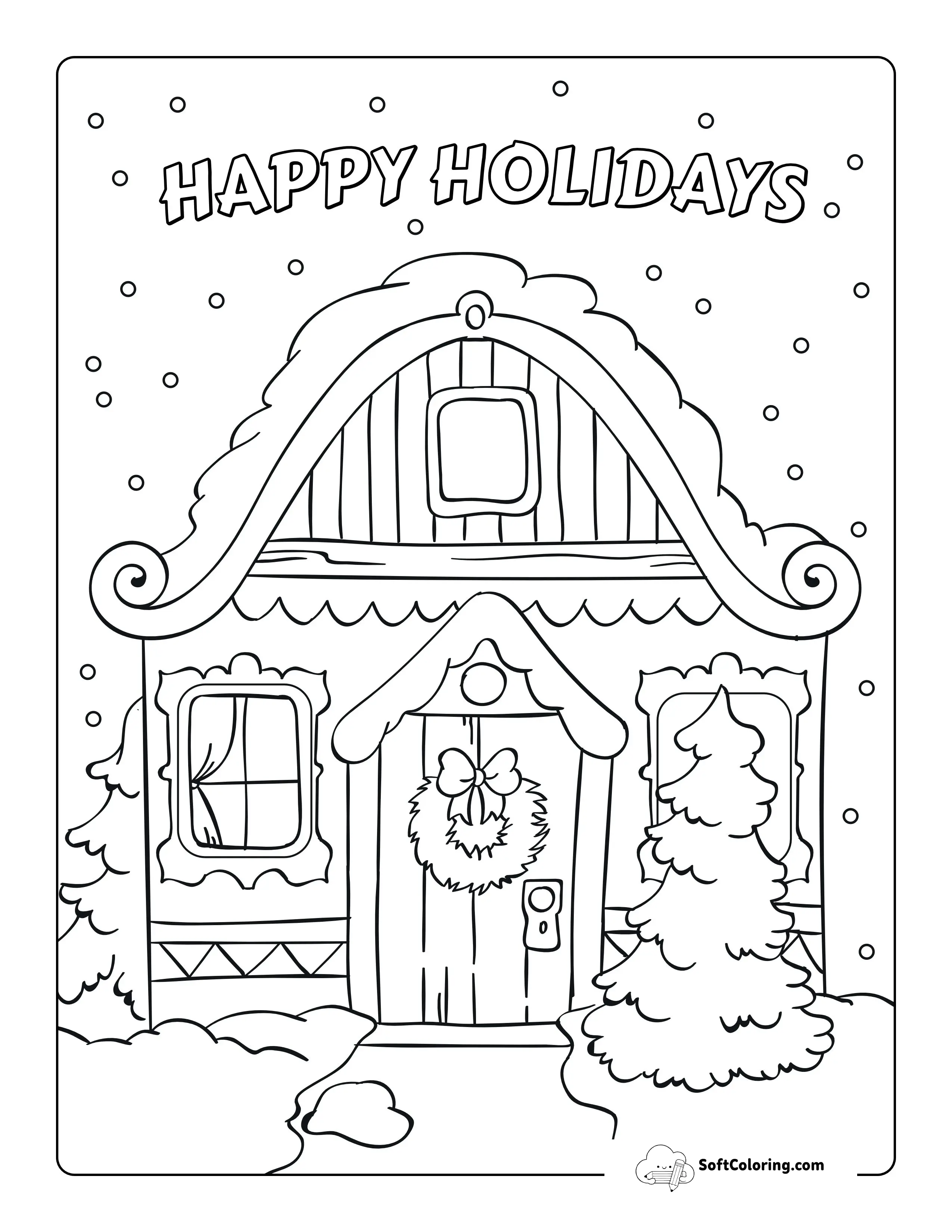 Cozy Winter Cabin Picture To Color