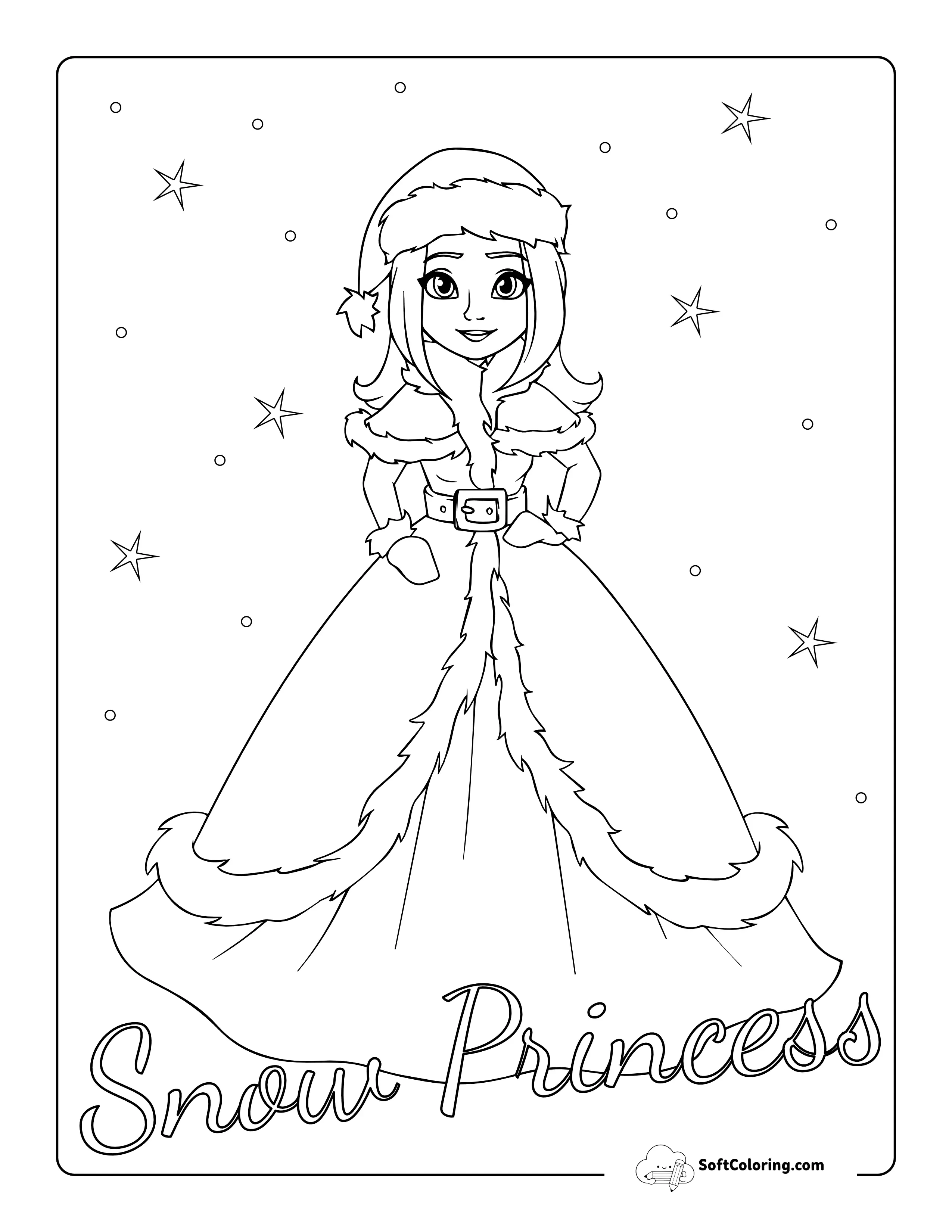 "Snow Princess" Winter Coloring Page