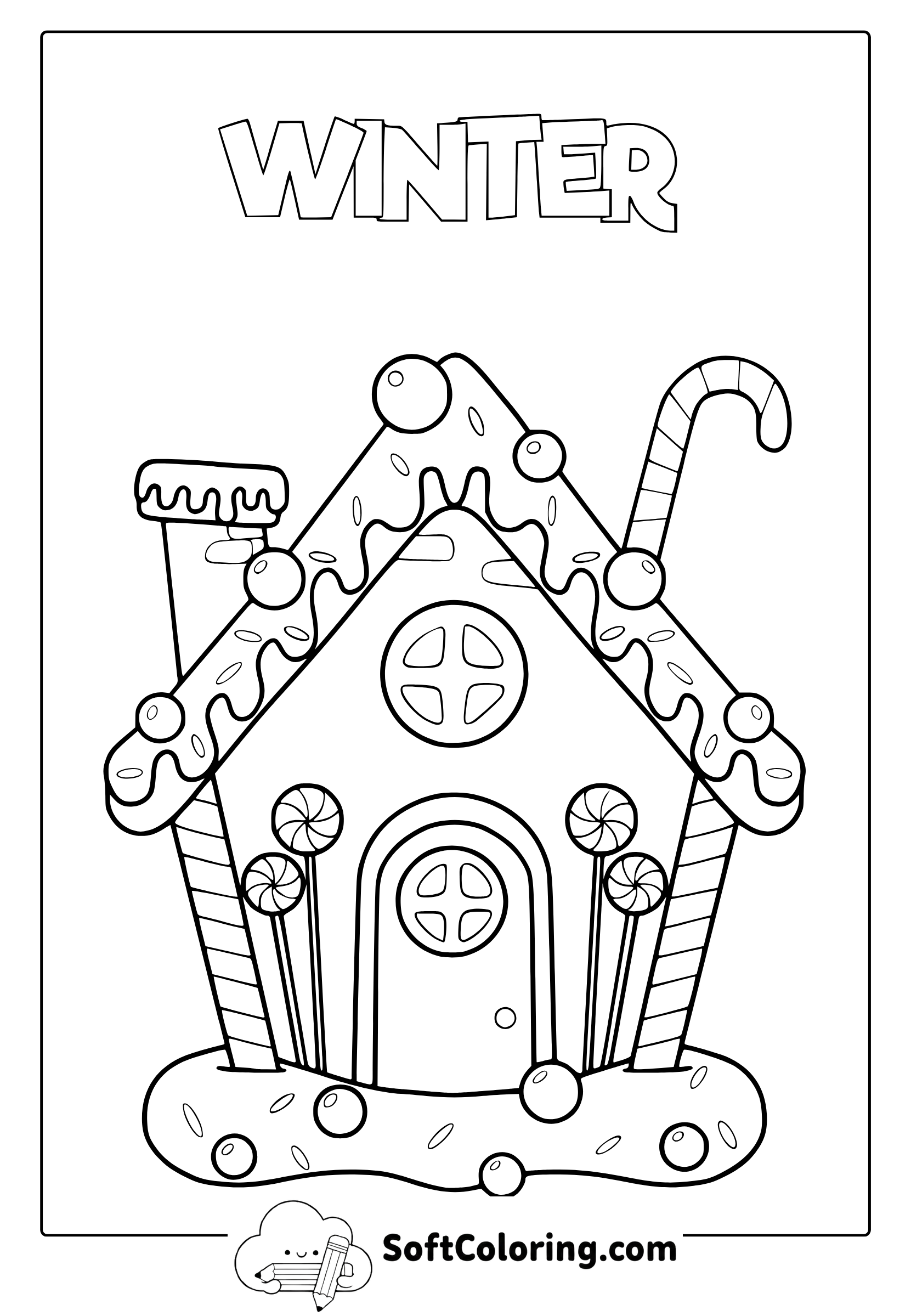 winter gingerbread house coloring page